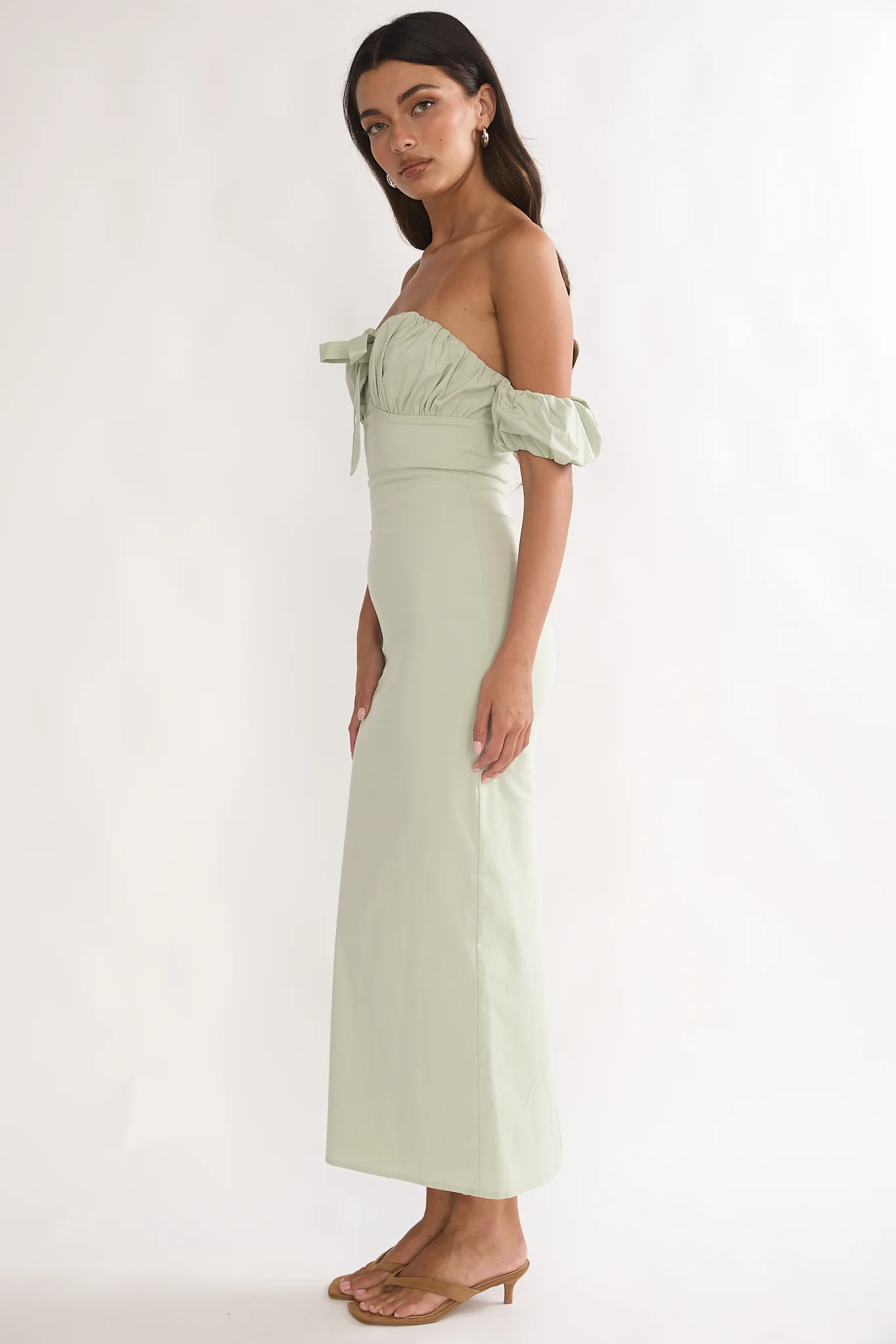 Maelis Off-Shoulder Puff Sleeve Maxi Dress Sage