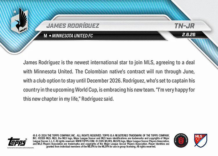 James Rodríguez - 2026 MLS Topps NOW® - Card TN-JR - PR: 1054