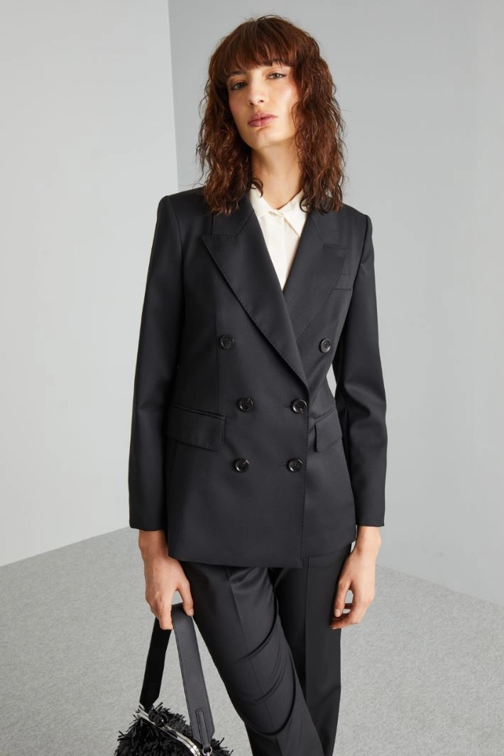 Double-breasted wool blazer - BLACK