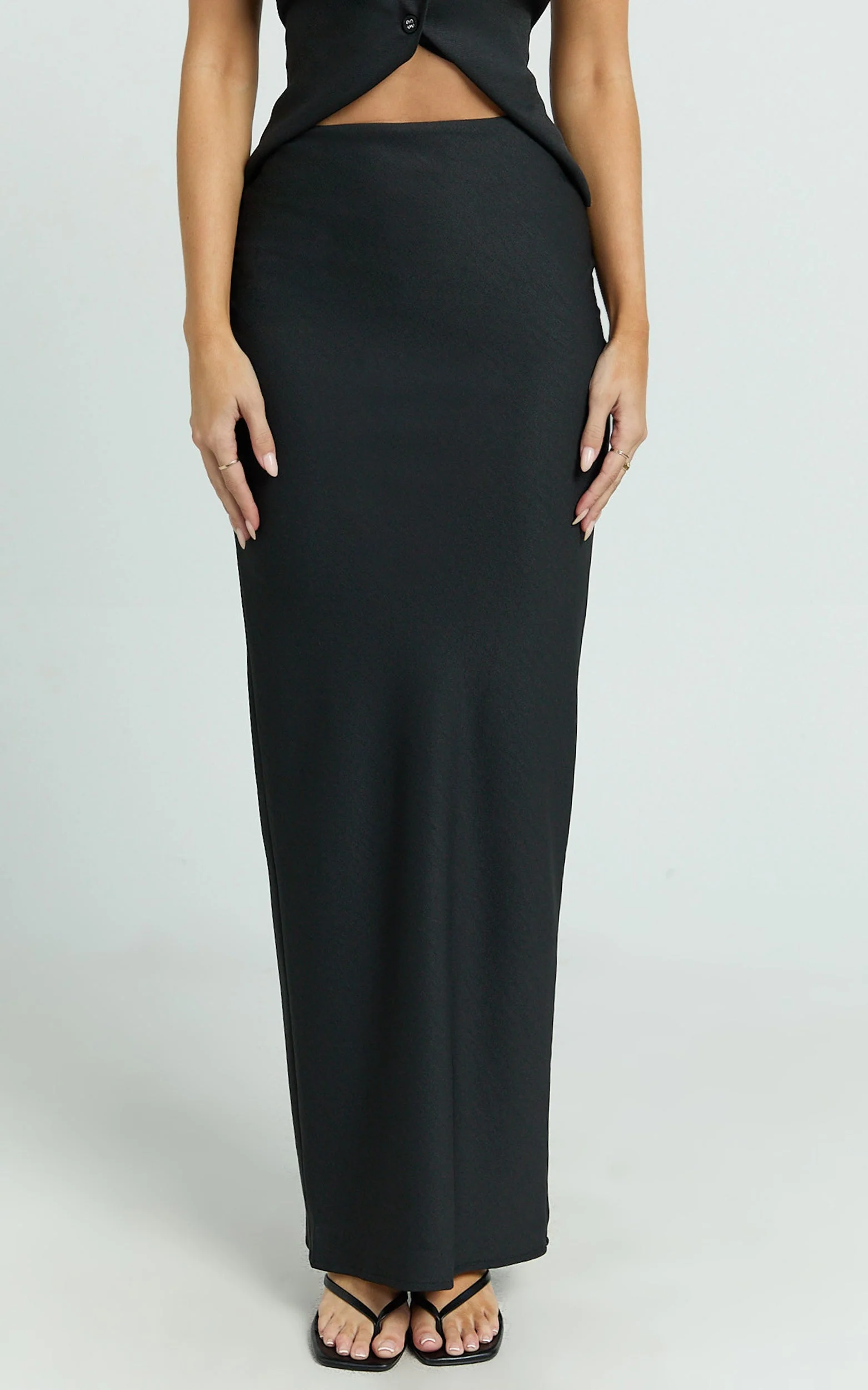 Romeo Maxi Skirt - Low Waist Bias Cut Maxi Skirt in Black