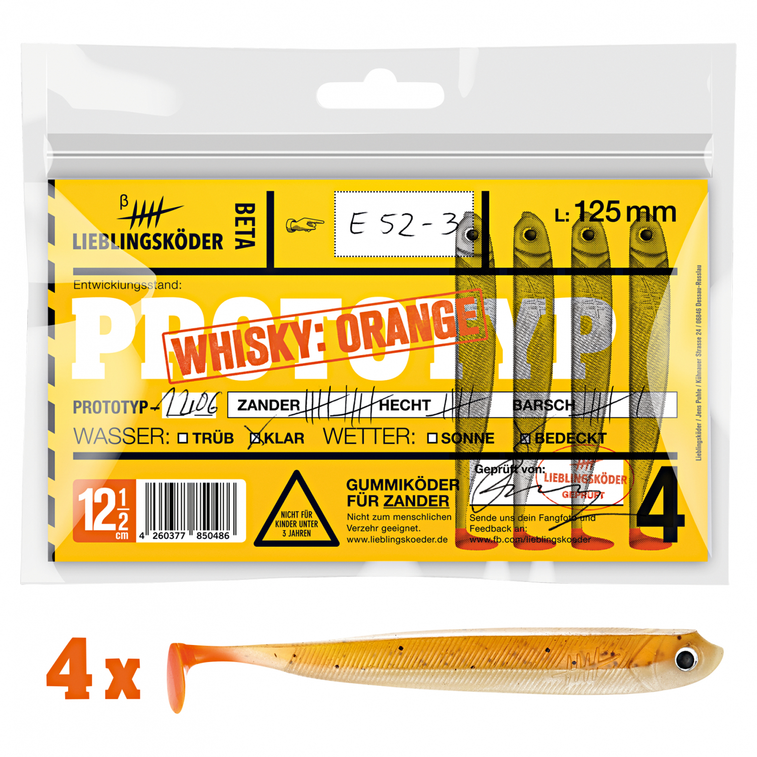 Lieblingsköder Shad Zander Bait (12.5 cm, Whisky Orange)