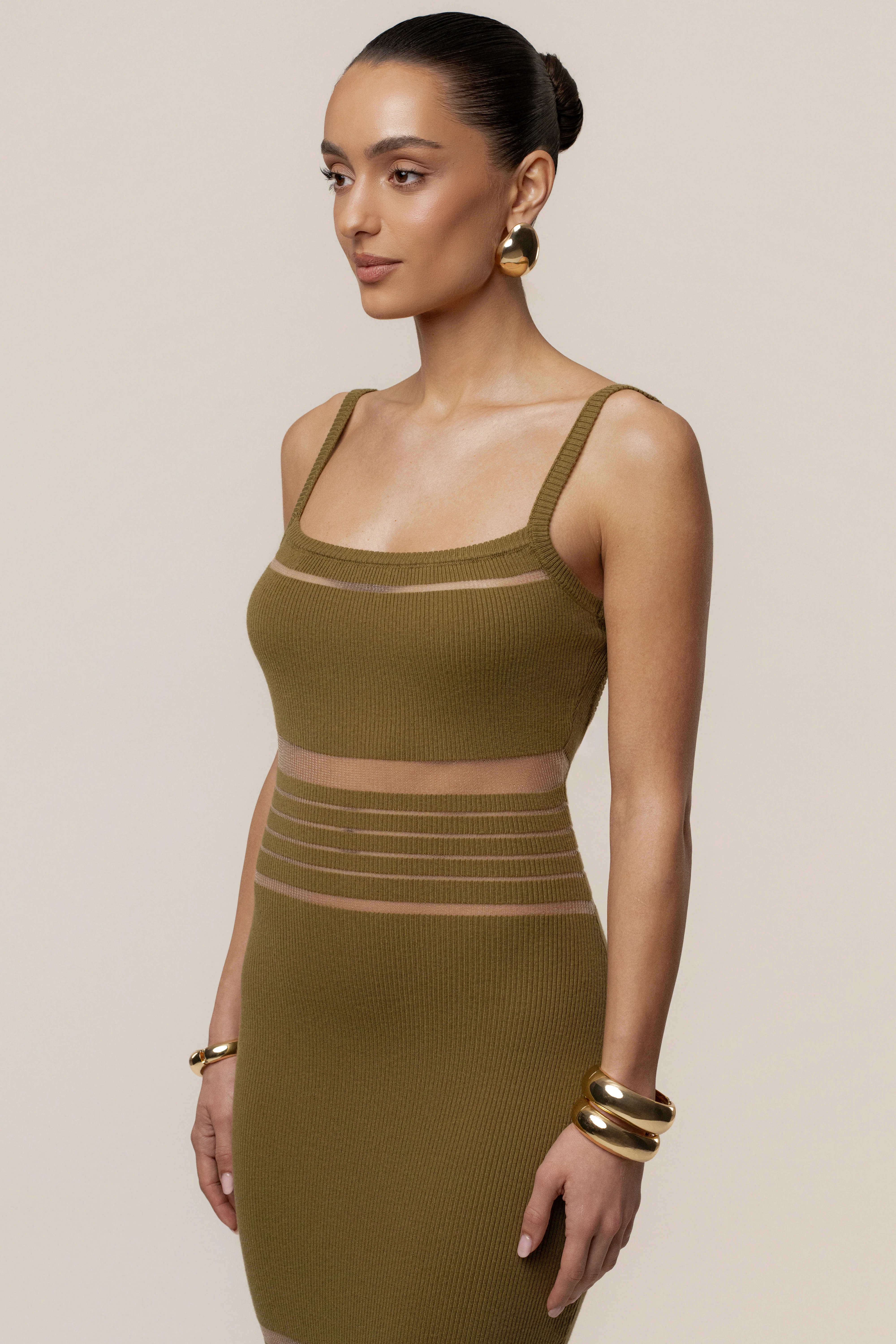 Moss Striped Rib Knit Dress