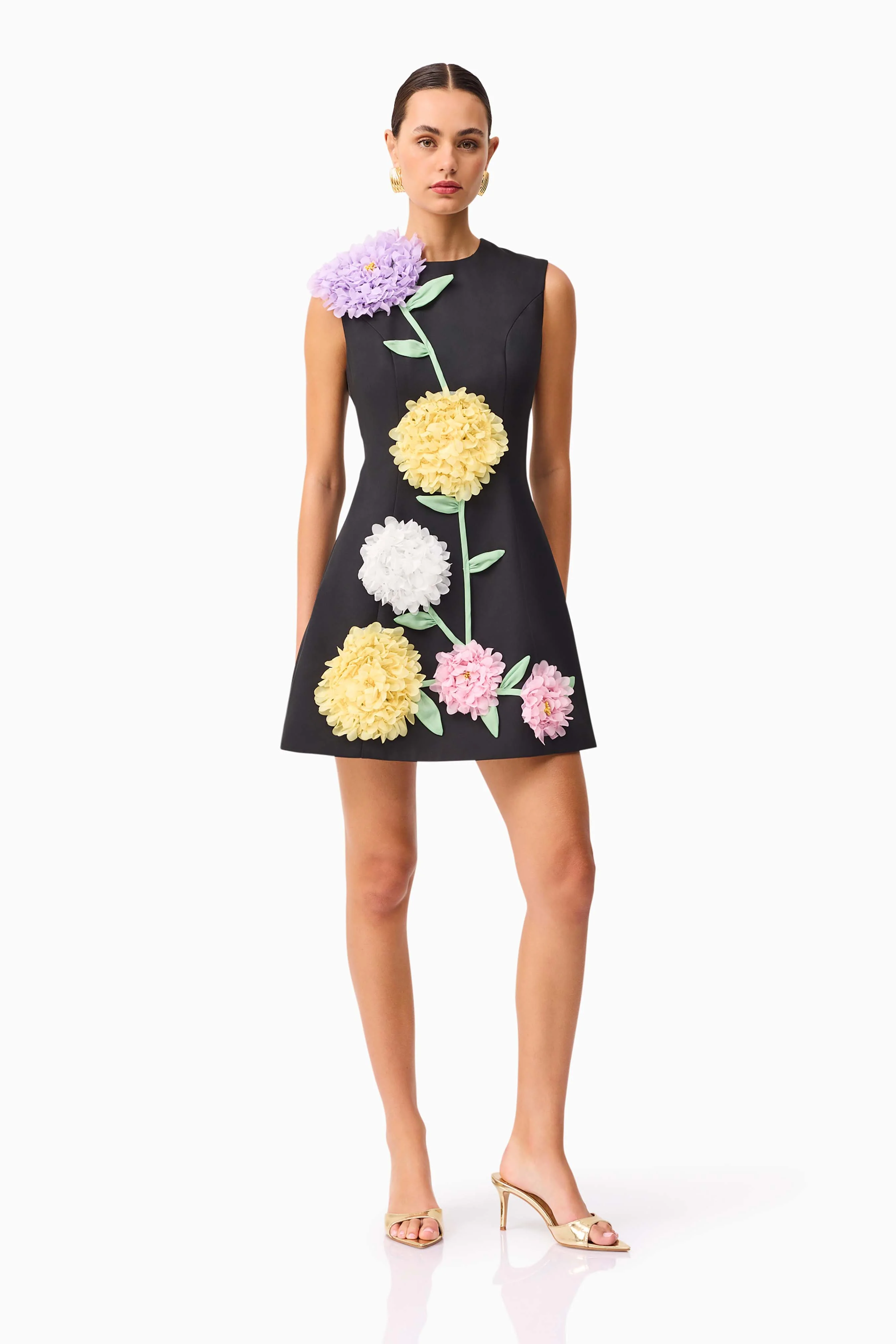 Buttercup Embroidered Mini Dress in Black