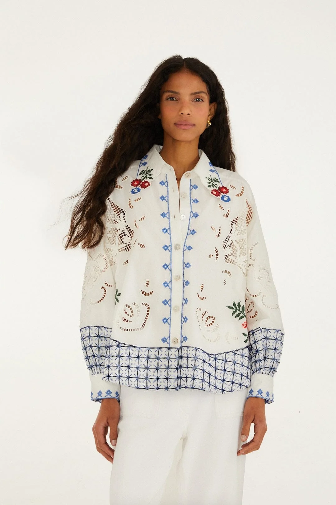 Off-White Flowers Embroidery Richelieu Shirt
