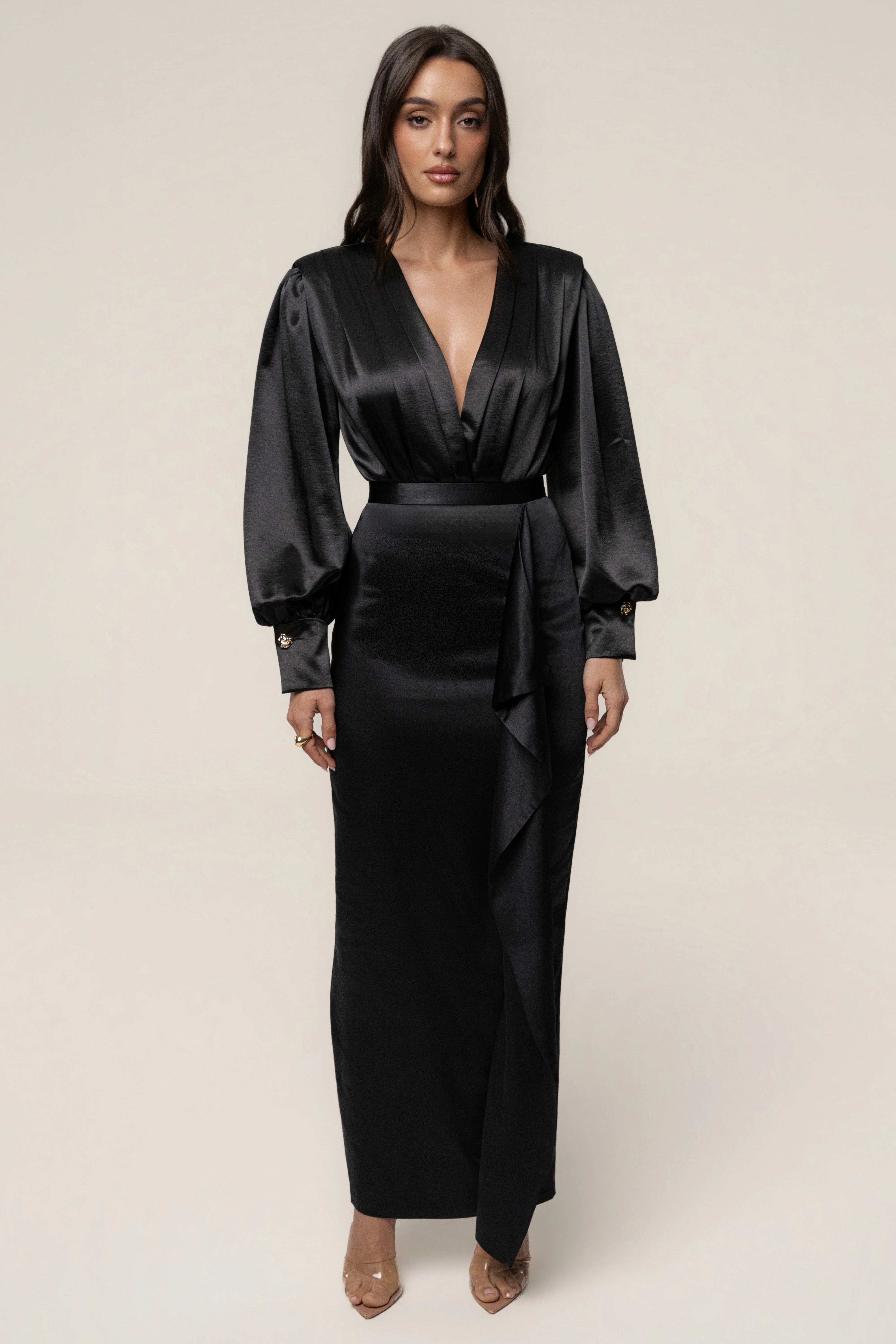 Black Midnight Mirage Satin Skirt