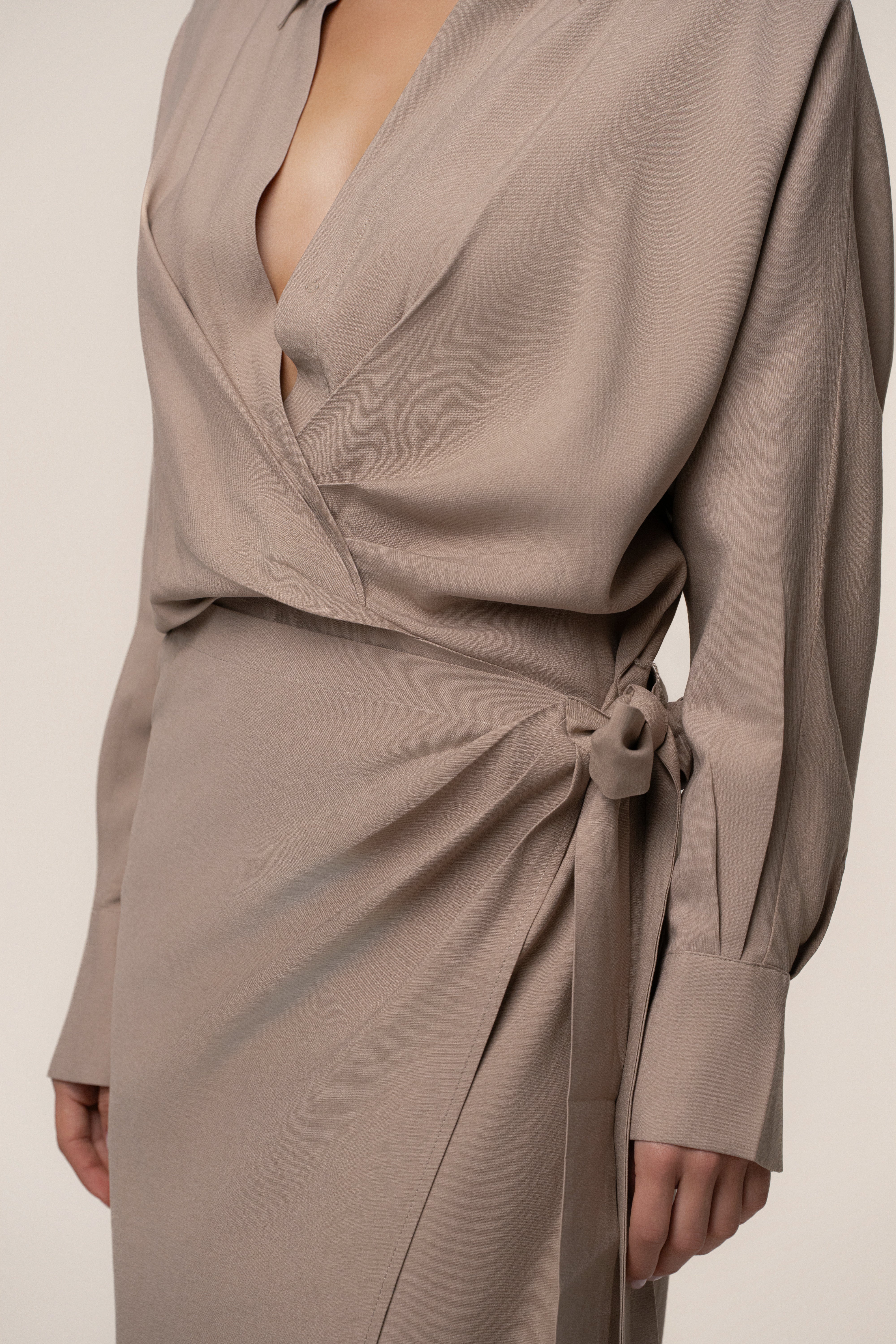 Beige Skyline Wrap Midi Dress