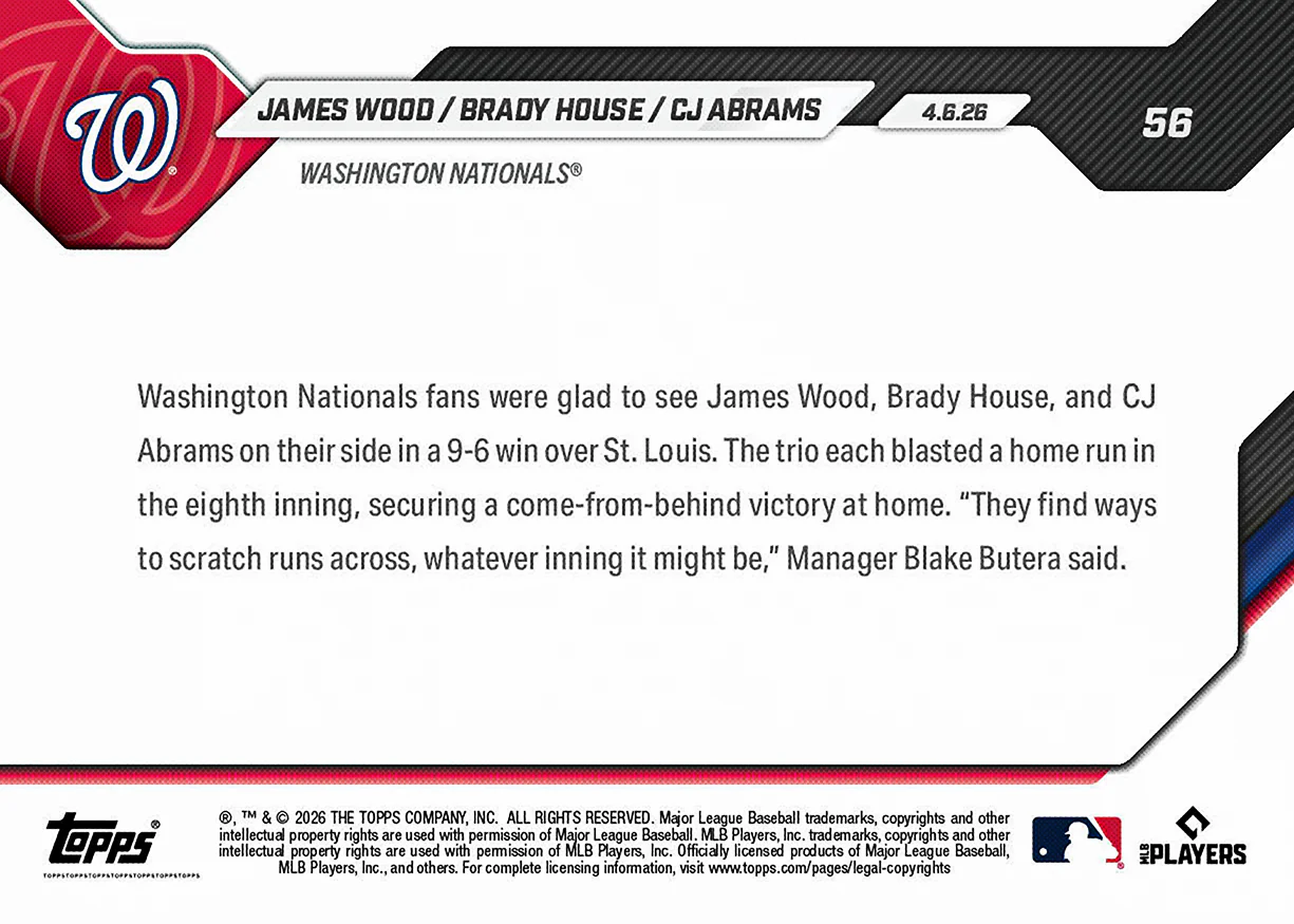 James Wood / Brady House / CJ Abrams - 2026 MLB Topps NOW® - Card 56