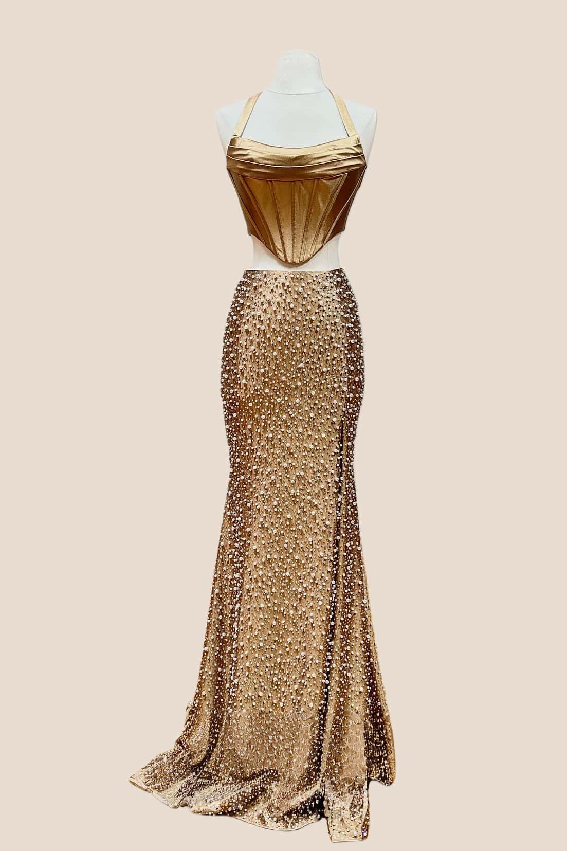 Two Piece Pearls Mermaid Prom Dress