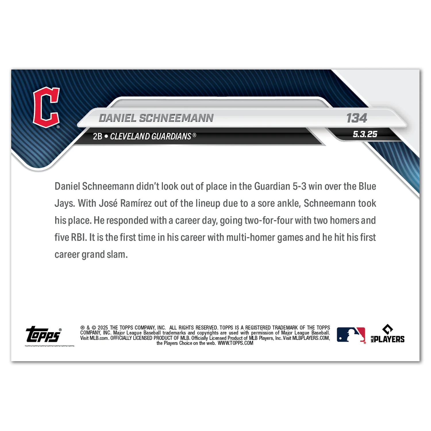 Daniel Schneemann - 2025 MLB Topps NOW® - Card 134