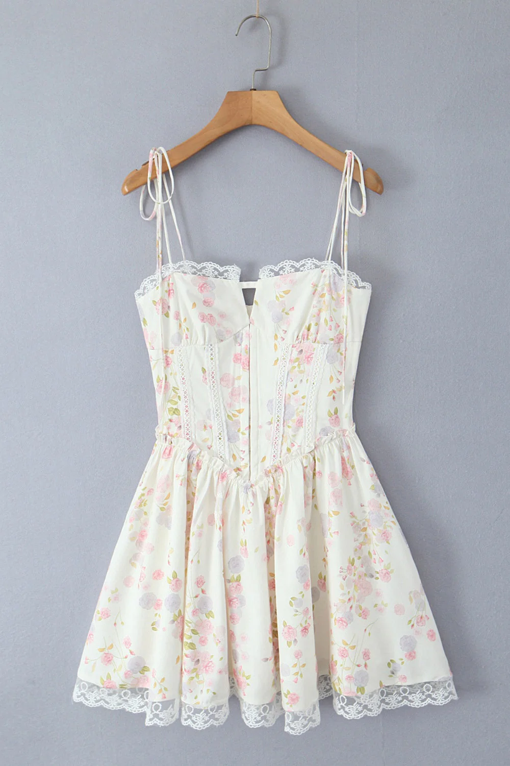 Floral Lace Neckline Lase-up Tull Skirt