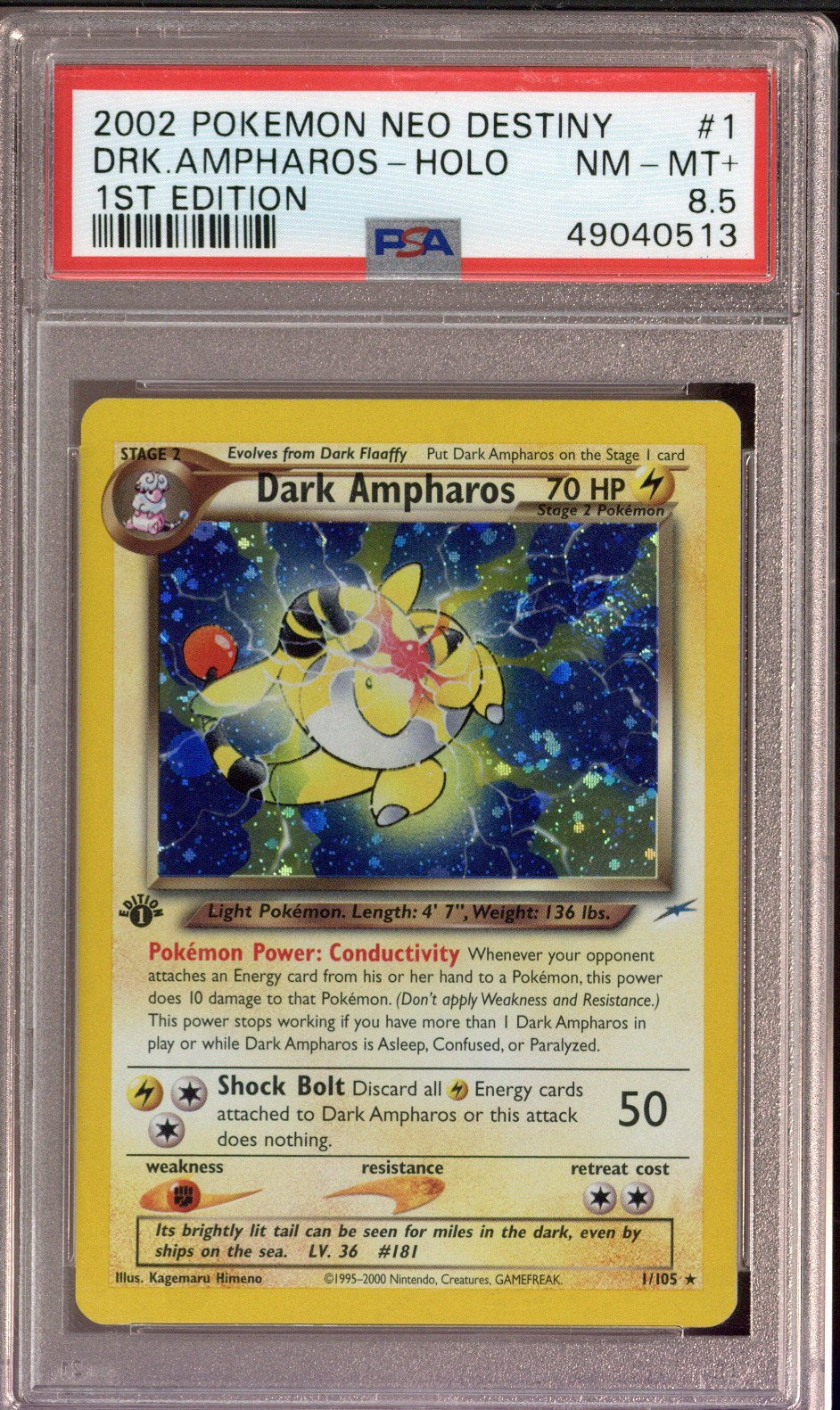 2002 Pokemon Neo Destiny Dark Ampharos 1st Edition Holo PSA 8.5
