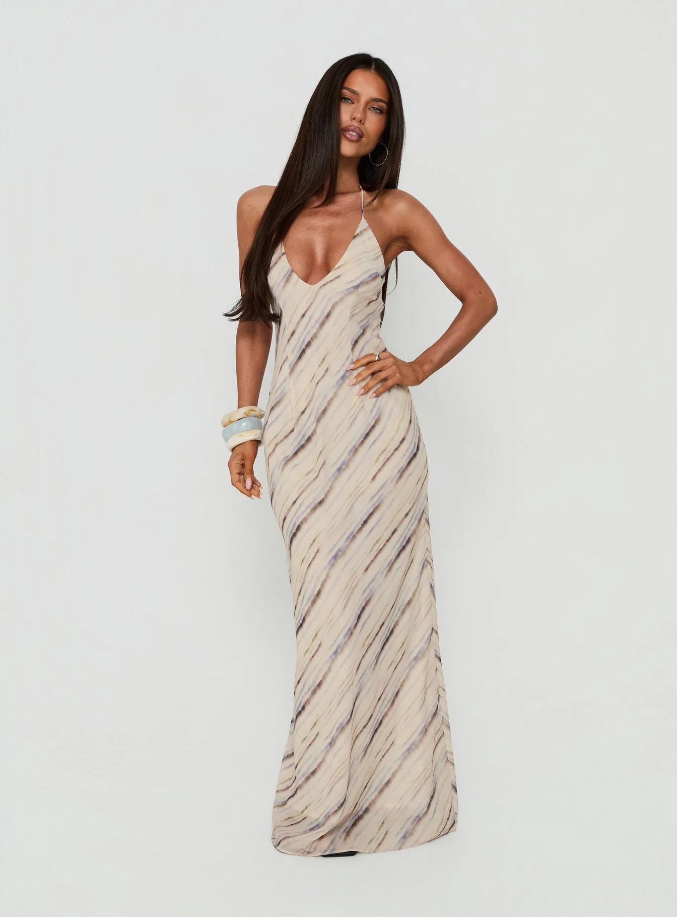 Esmira Halter Maxi Dress Cream Stripe