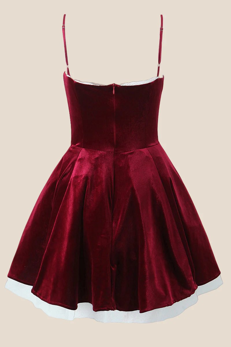 Spaghetti Straps Burgundy Velvet Mini Dress