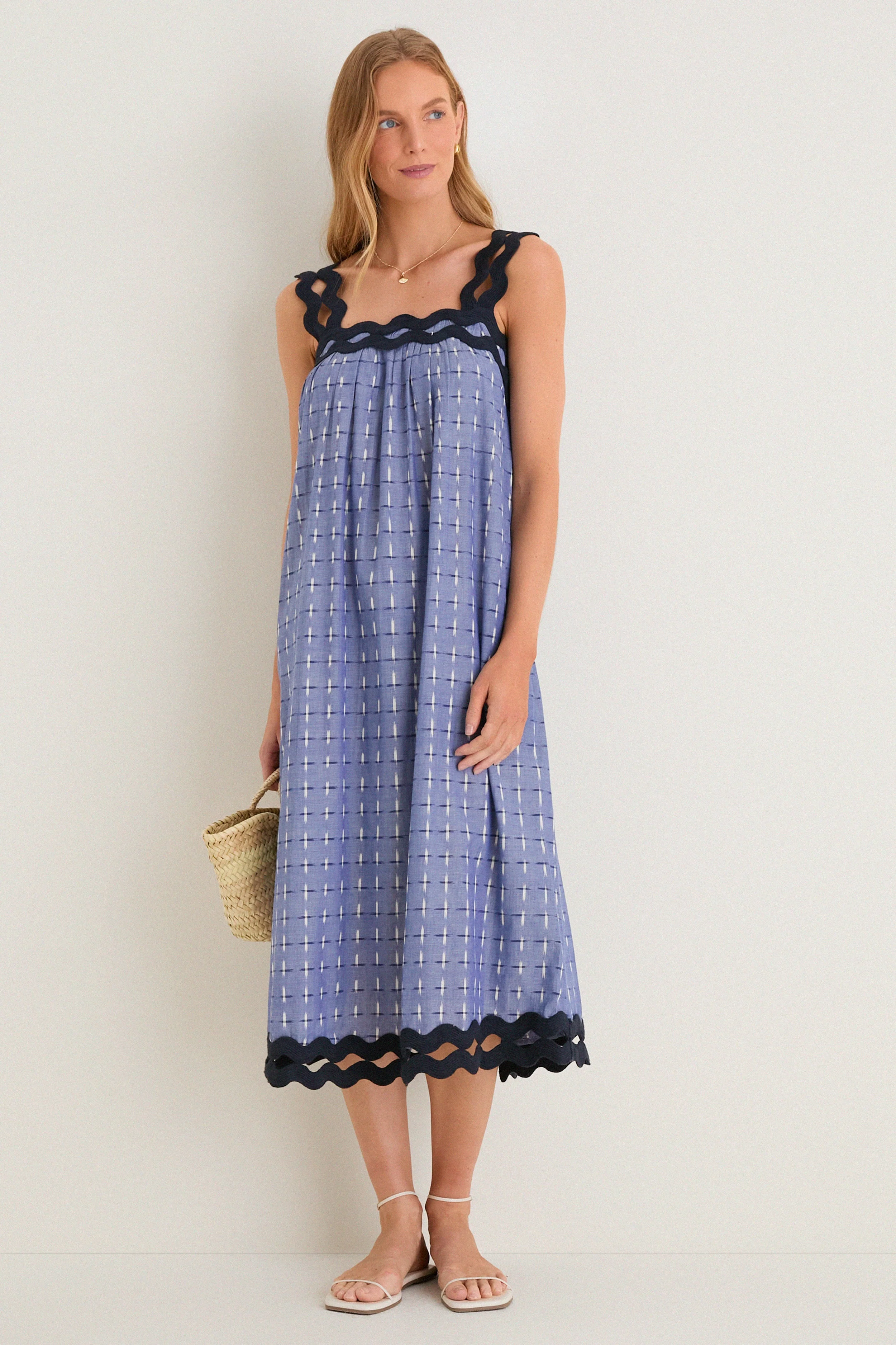 Azure Ikat Embroidered Ellis Dress