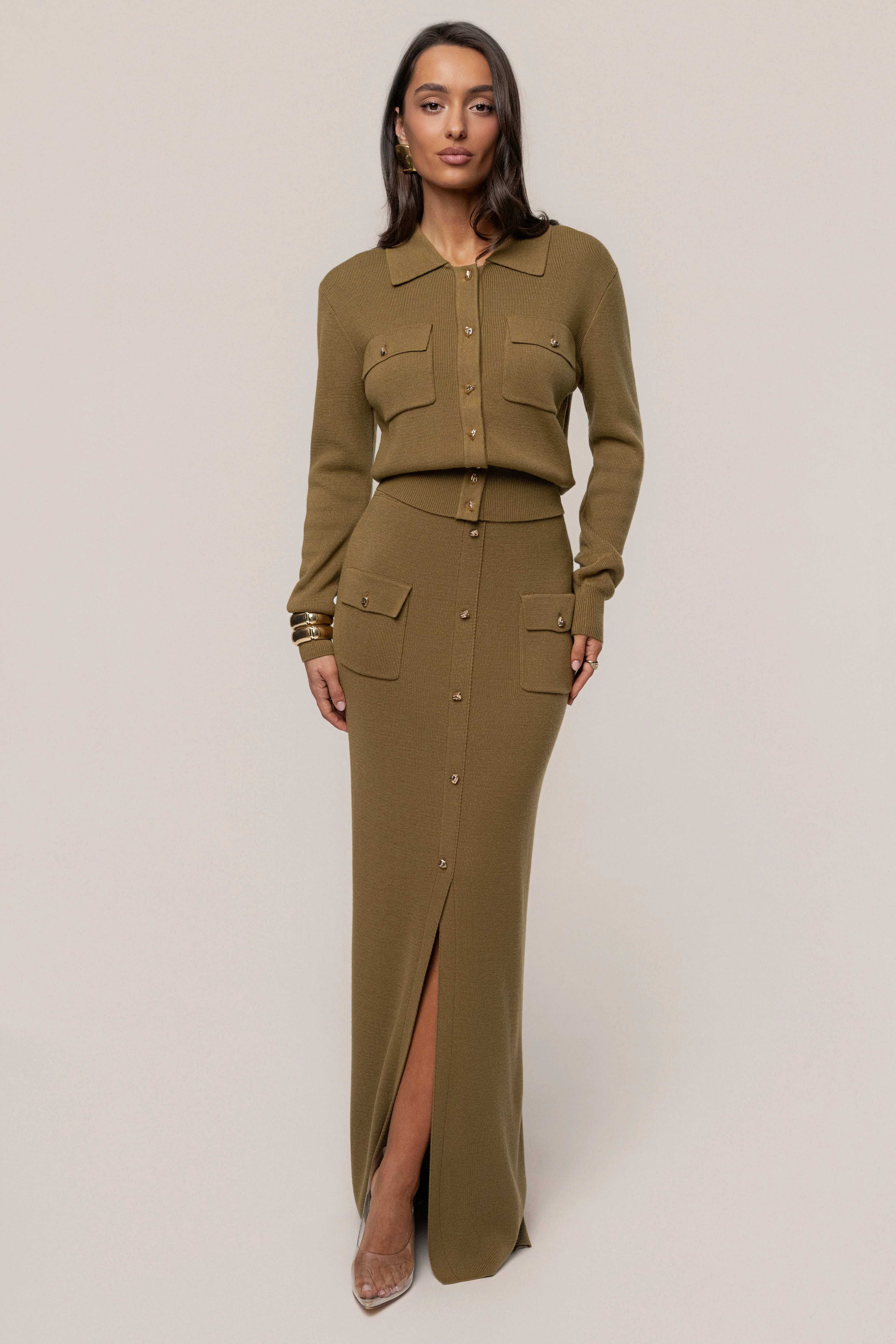 Olive Fall Bliss Maxi Skirt