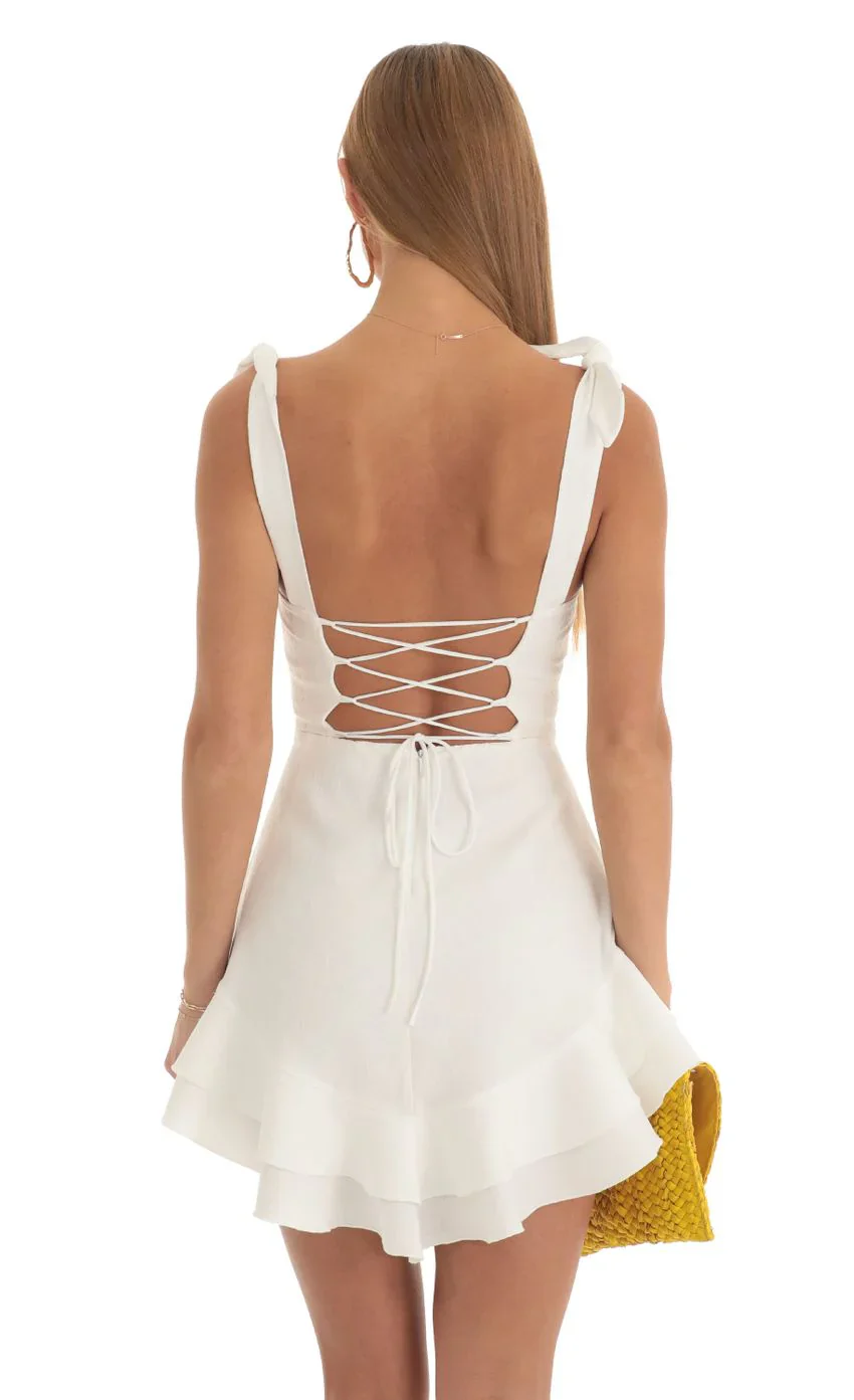 Floral Jacquard Ruffle Dress in White