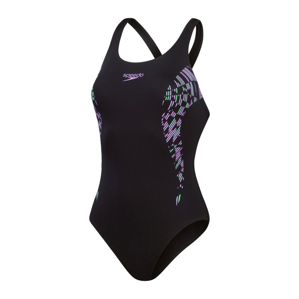 Speedo Placement Muscleback Swimsuit Women - true navy/sweet purple/harlequin green