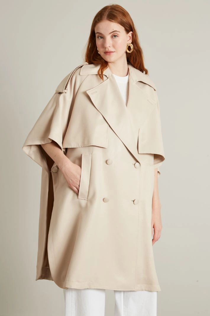Double-breasted satin cape - LIGHT BEIGE