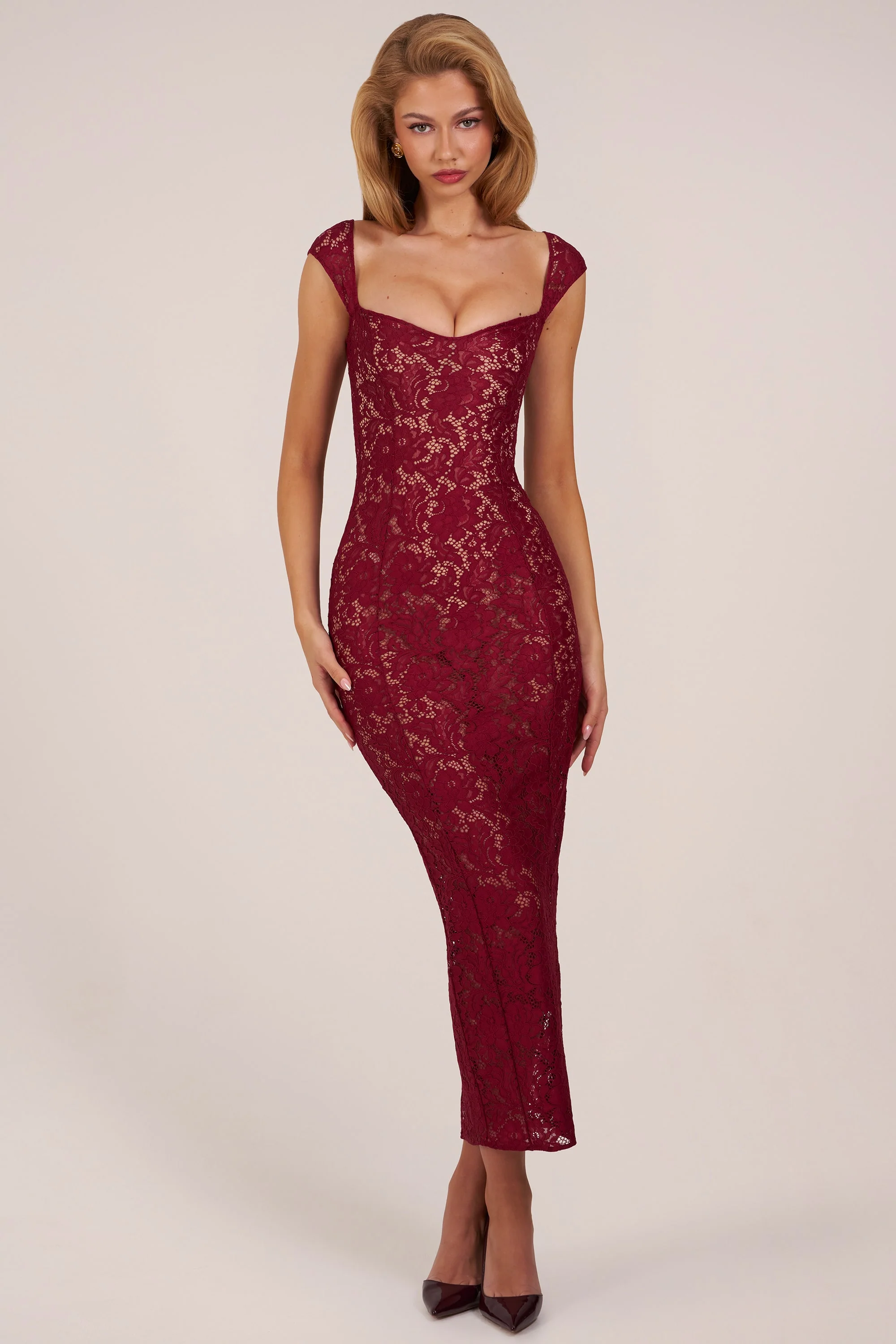 Sweetheart-Neck Maxi Dress in Cherry Red