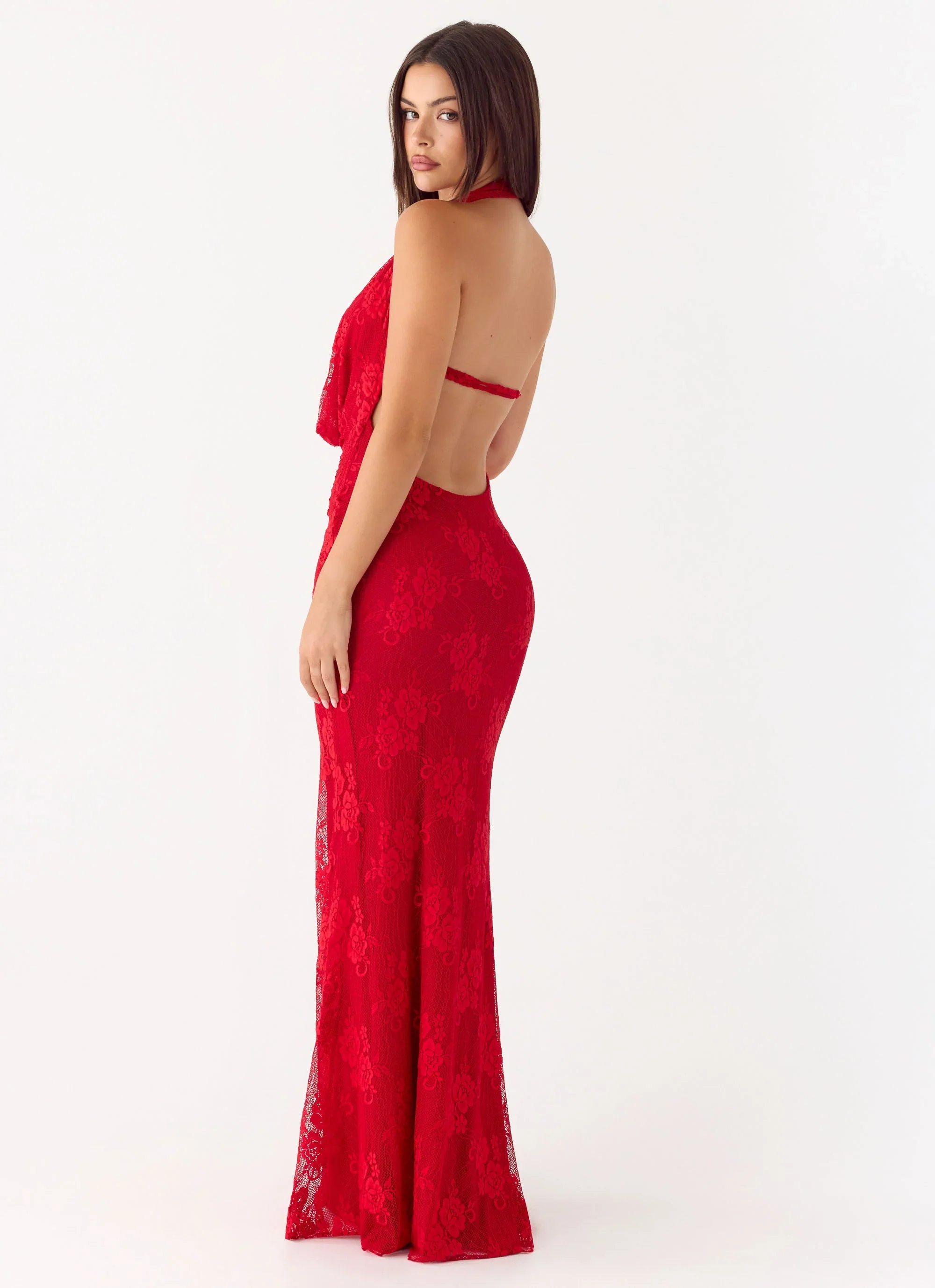 Mitchella Lace Maxi Dress - Red