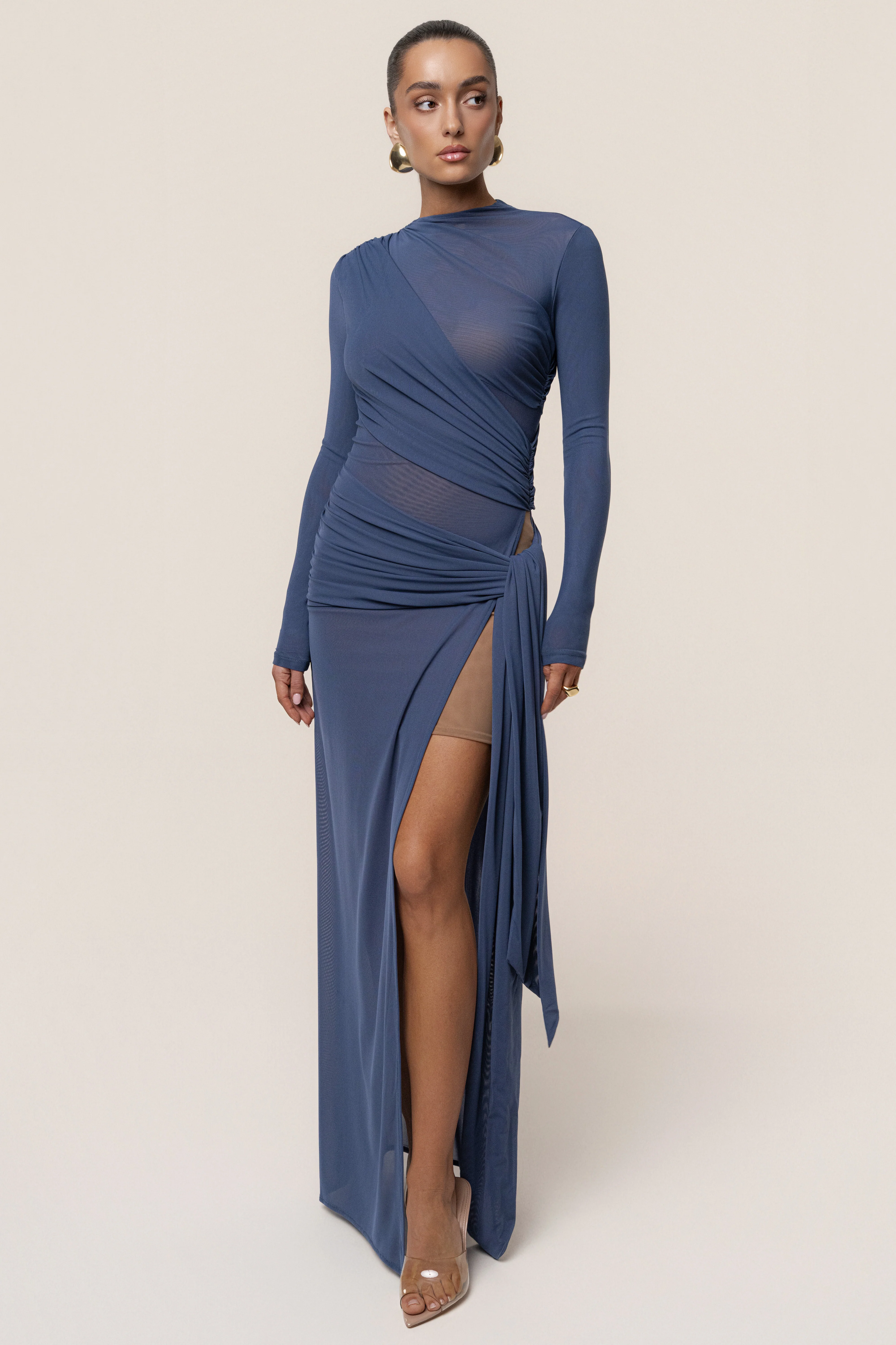 Navy Heatwave Mesh Maxi Dress