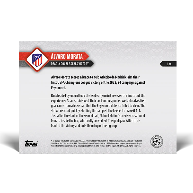 Topps UK - Álvaro Morata - Deadly double seals victory - UCL TOPPS NOW® Card #34