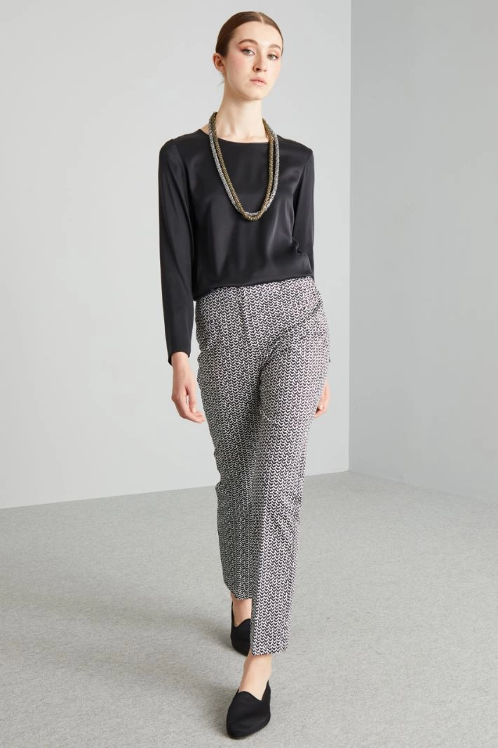 Cotton satin trousers - BLACK WHITE