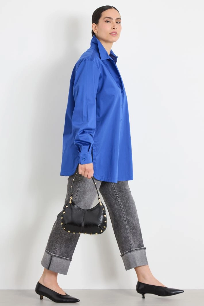 Cotton satin shirt - NIGHT BLUE