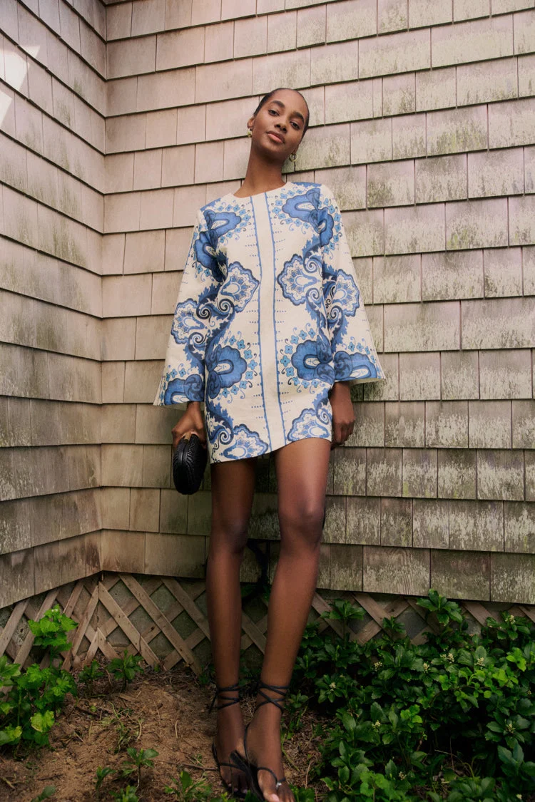 Ultramarine Medallion Cotton Linen Linden Mini Dress