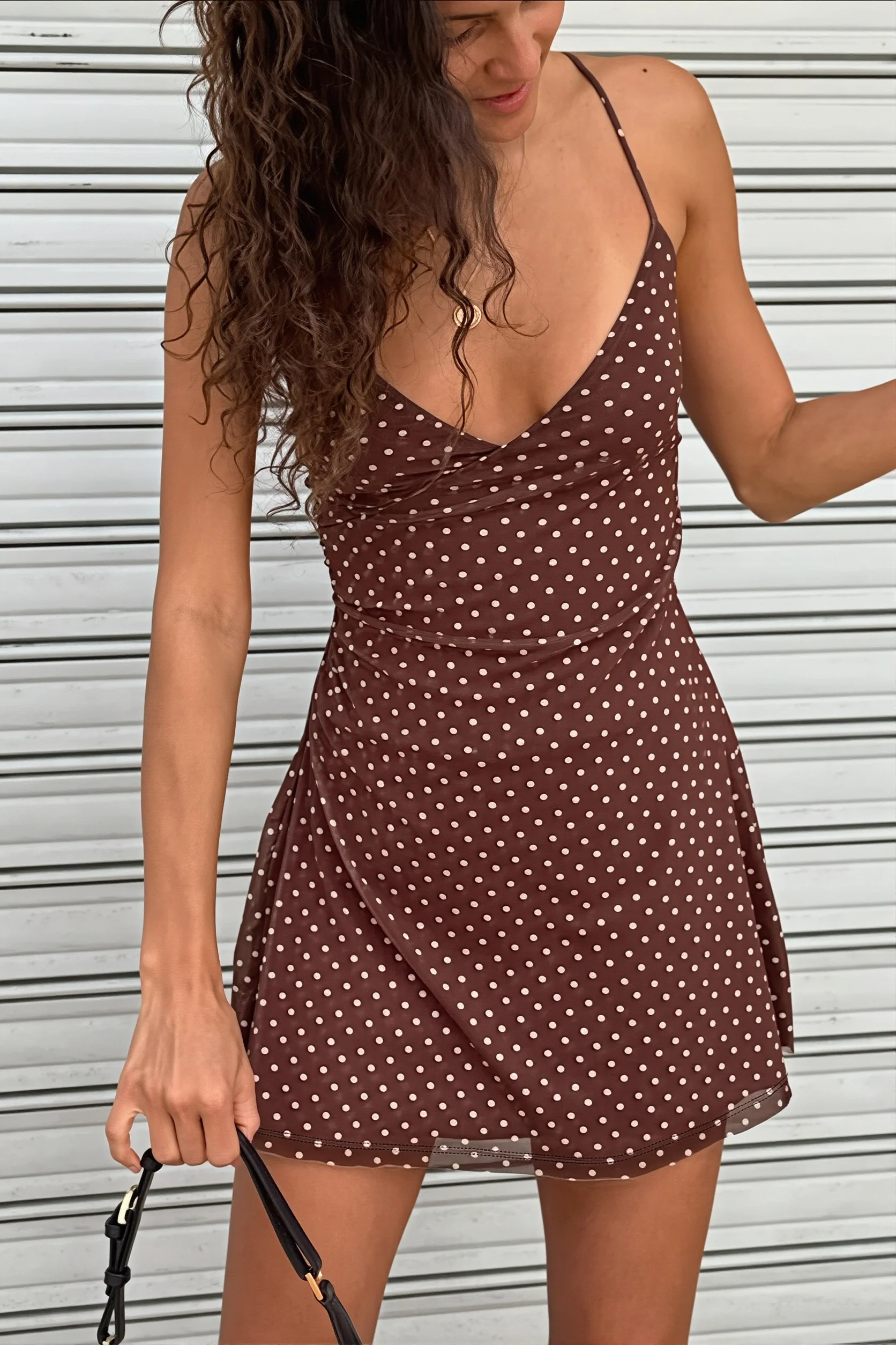 Solid Polka Dot Slim Cami Mini Dress
