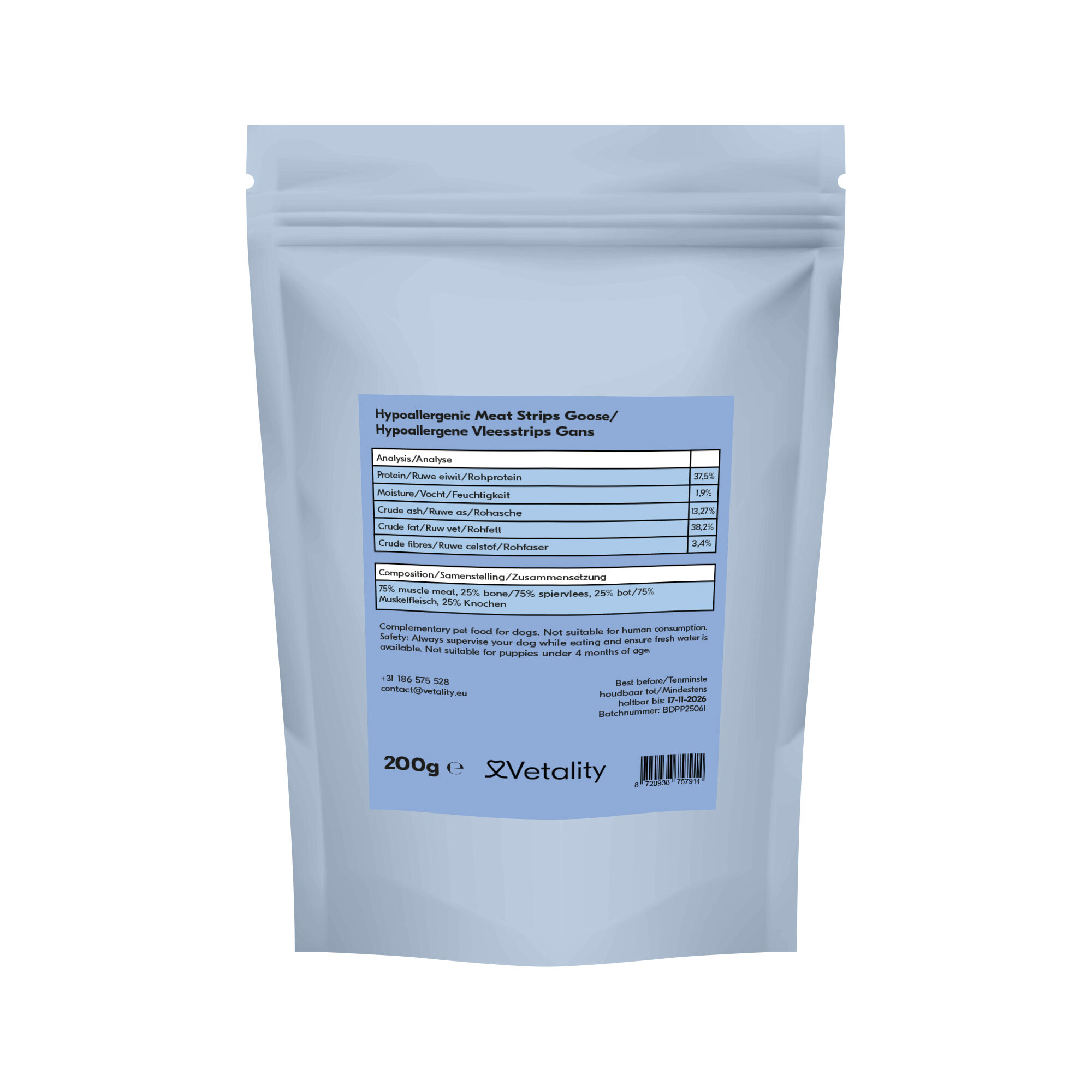 Vetality Hypoallergenic Meat Strips - Goose - 200 grams