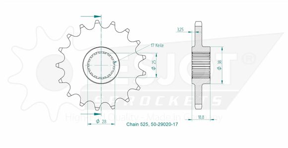 Esjot 17 teeth gearbox output pinionRef: Esjo00021A / 12122378