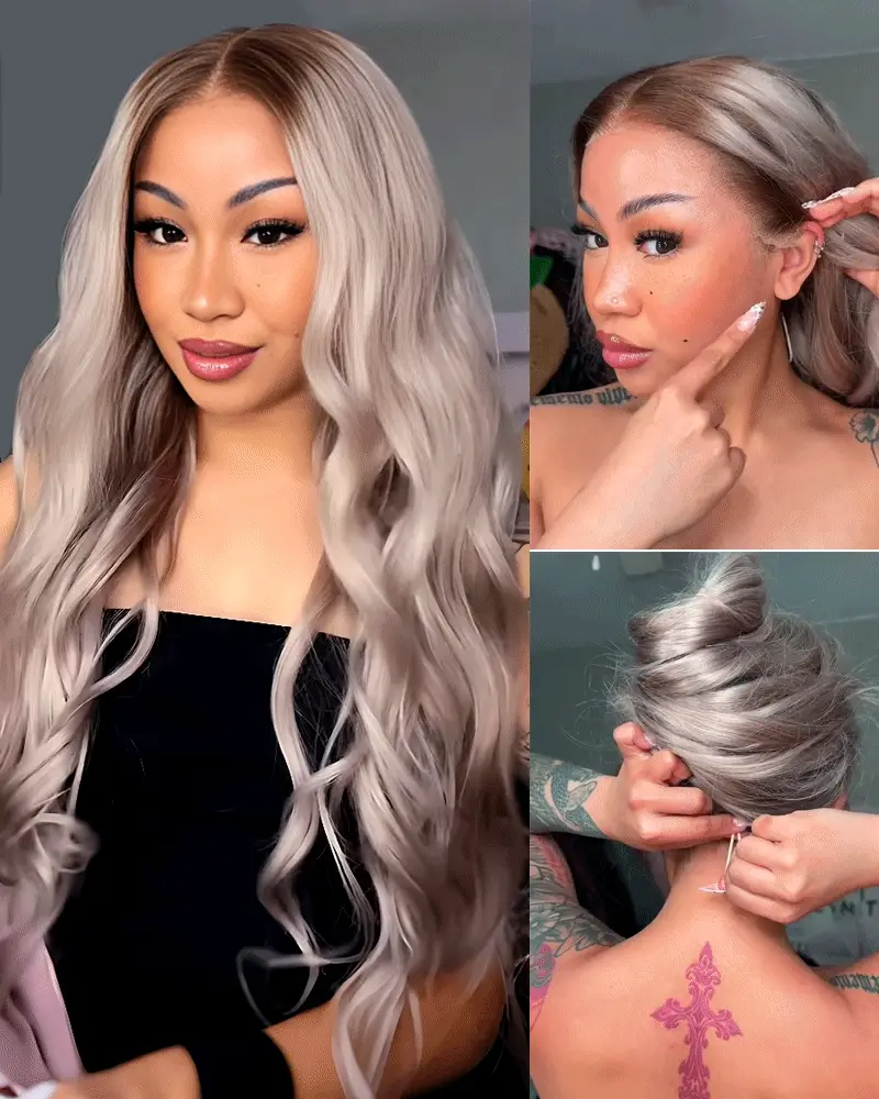 Ophirawig 13x6 Pre-All Glueless Ash Blonde Ombre Loose Body Wave/Silky Straight Wig Invisible Knots Realistic Hairline