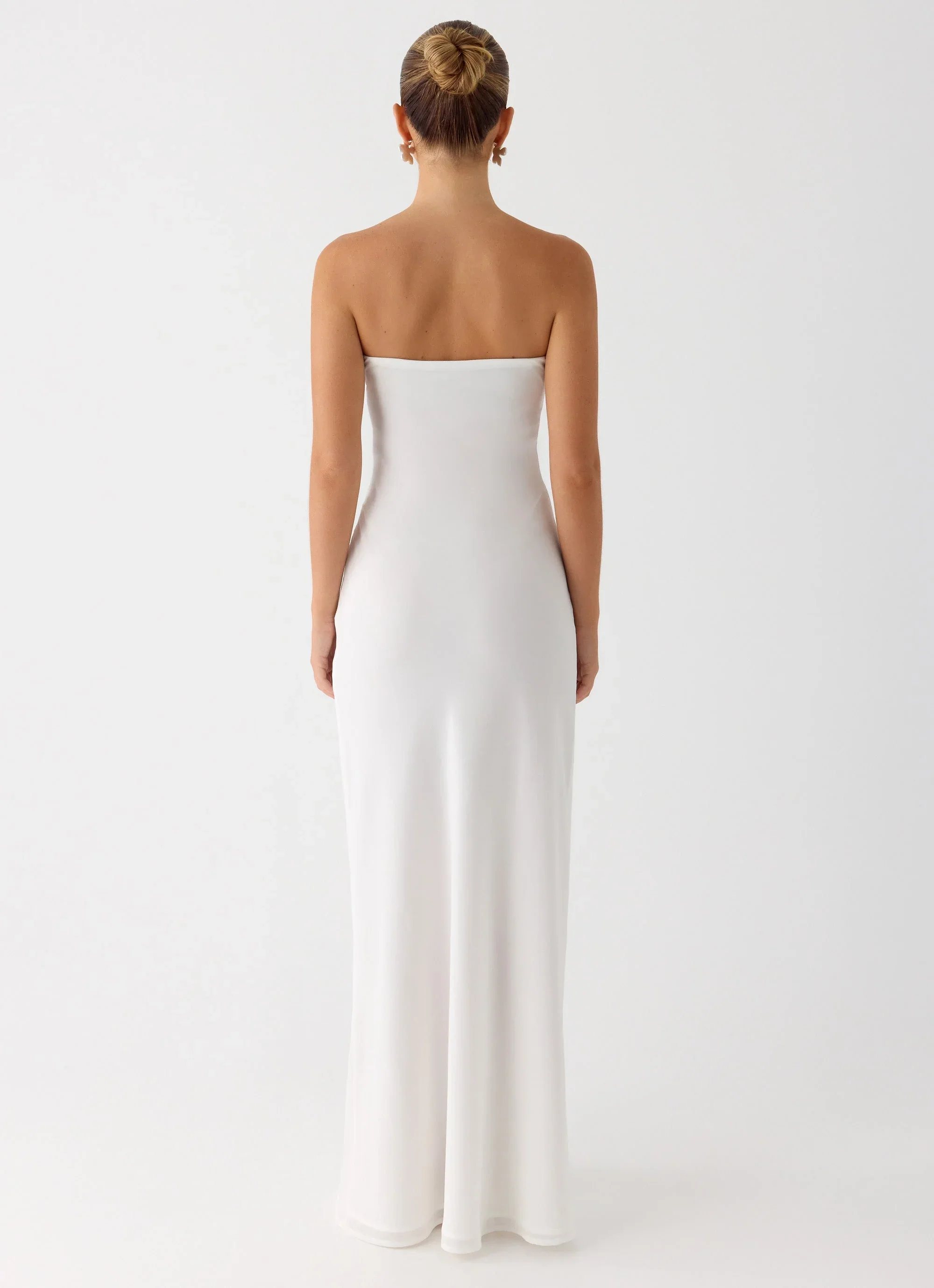 Sassafras Beaded Flower Strapless Maxi Dress - White