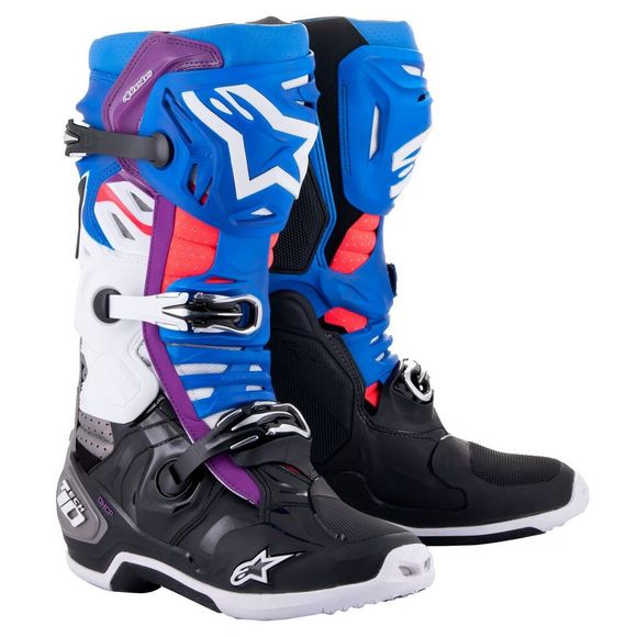 Alpinestars TECH 10 cross boots - SUPERVENTED - BLACK / ENAMEL BLUE / PURPLE / WHITE 2023 - Black / BlueRef: AP12711