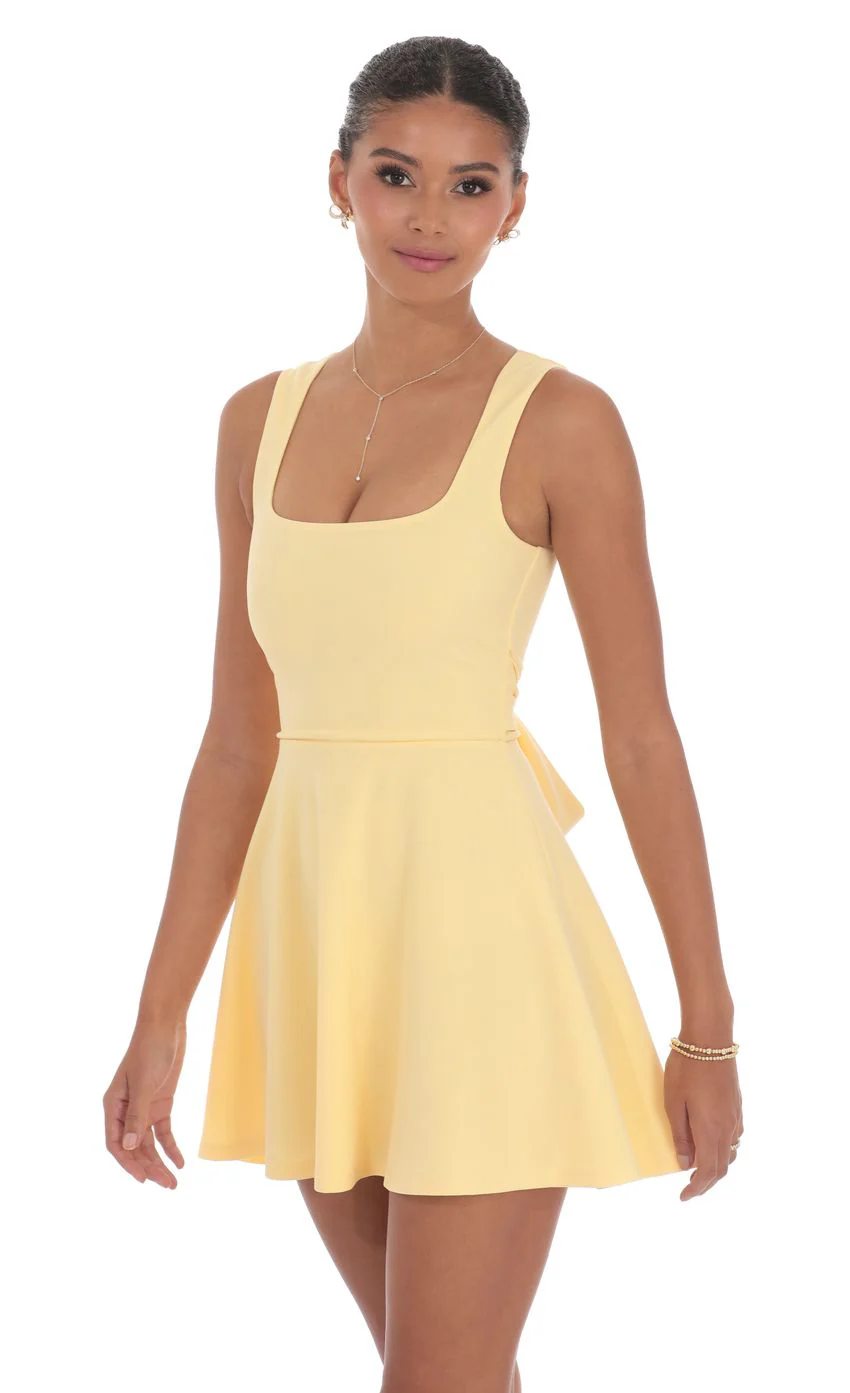 Back Bow A-Line Dress in Yellow
