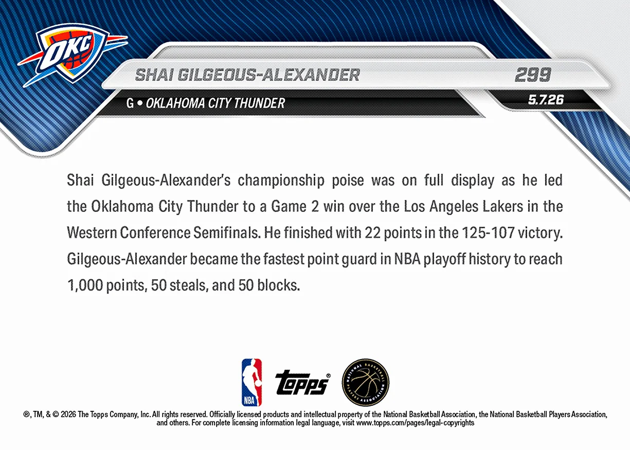 Shai Gilgeous-Alexander - 2025-26 NBA Topps NOW® - Card 299 - PR: 1508
