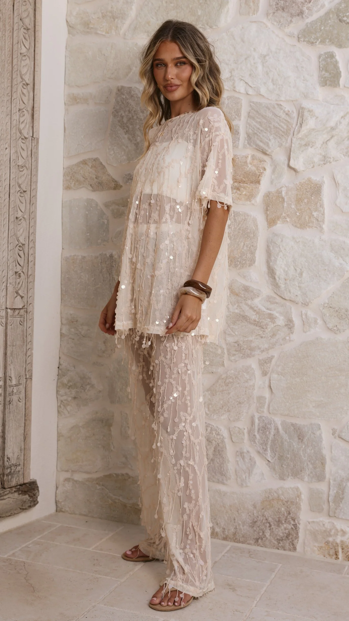 Zabby Sequin Pants - Beige