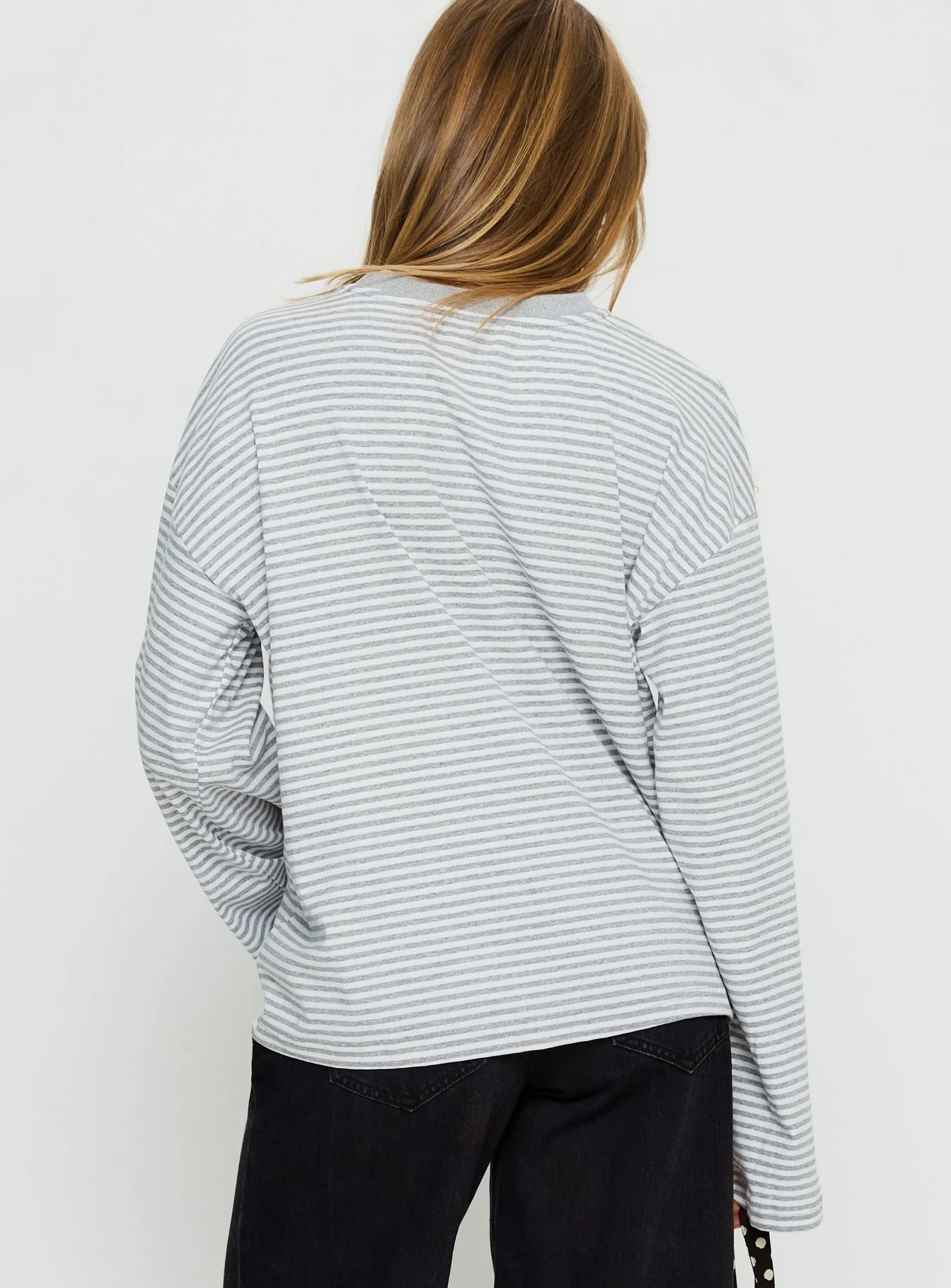 Settle Down Long Sleeve Top Grey / White Stripe