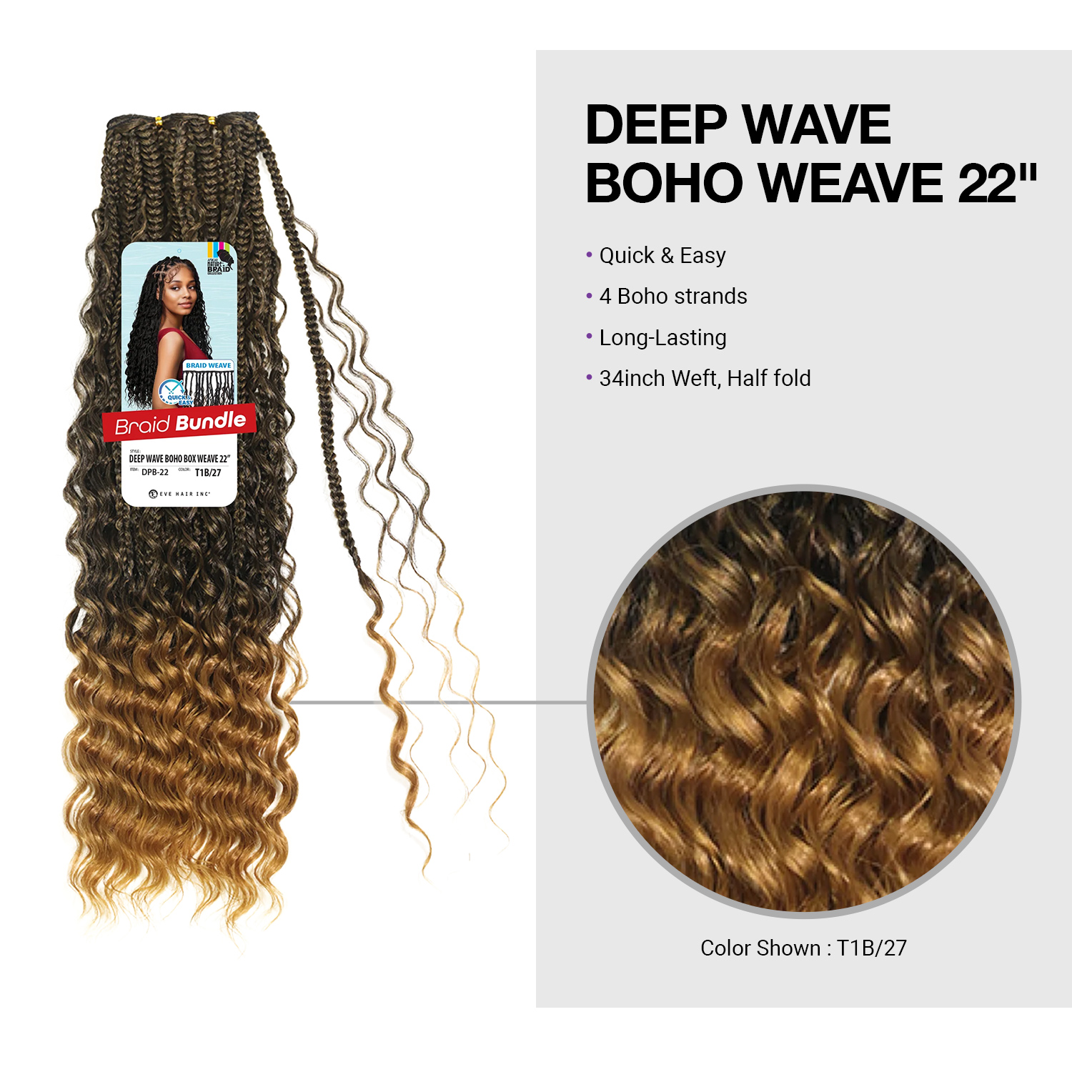 Eve Hair Weave Deep Wave Boho Box Braid Bundle 22
