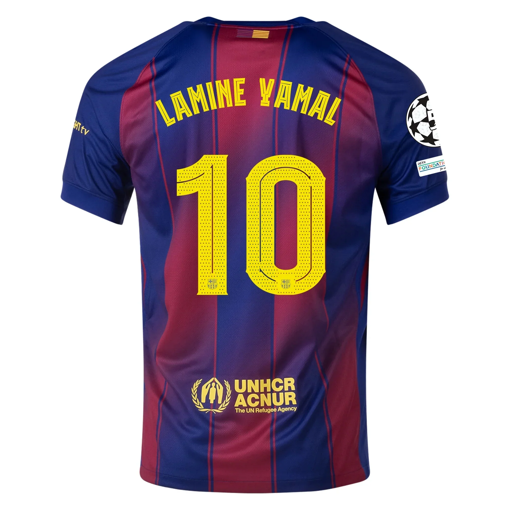 Men's Lamine Yamal Barcelona Home Jersey 25/26 w/ Champions League Patches (Deep Royal Blue/Midwest Gold)