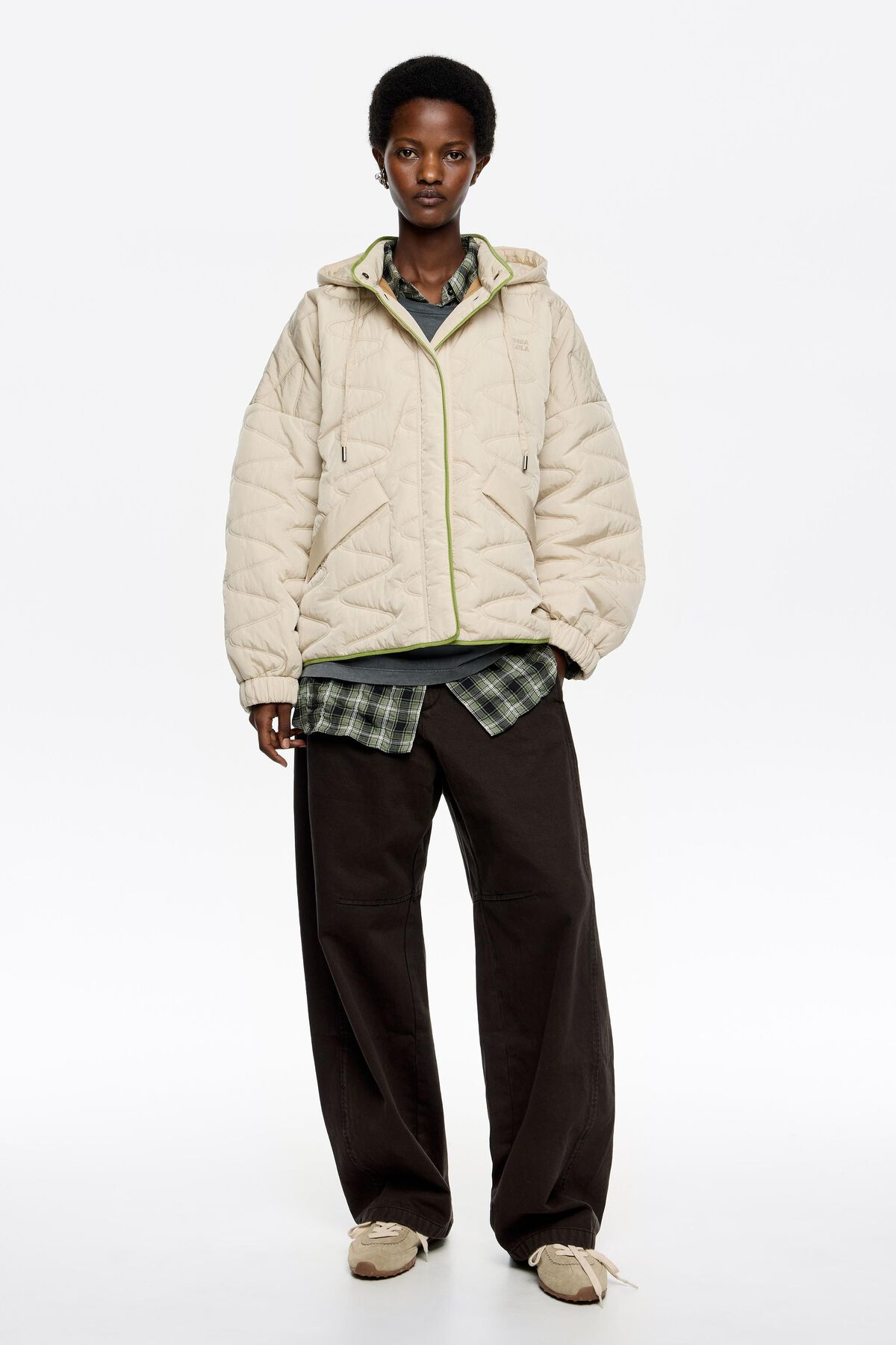 Ivory short padded jacket hood