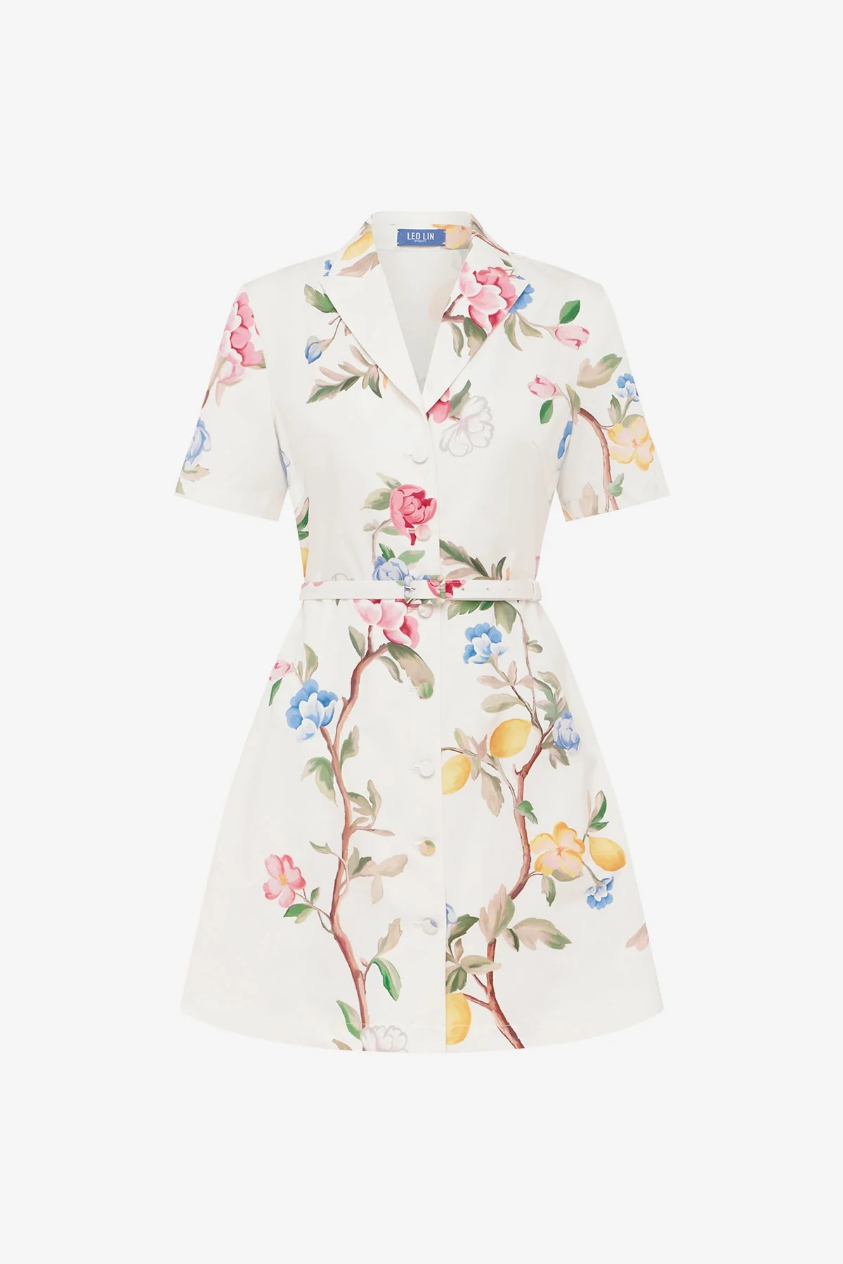 Brigitte Mini Dress - Lemon Vine Print in Snow