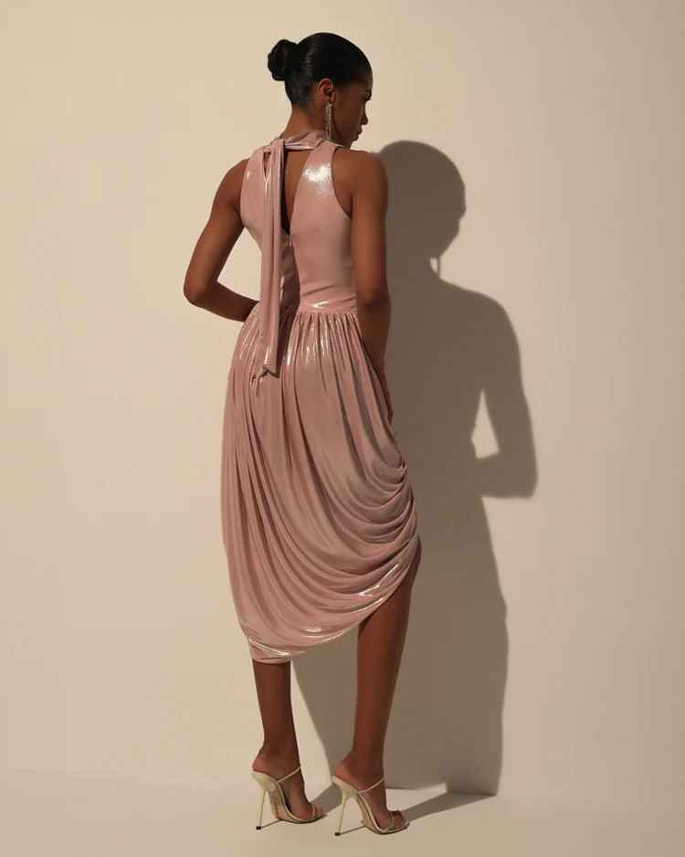 Dress with Halter Neck and Wet Effect