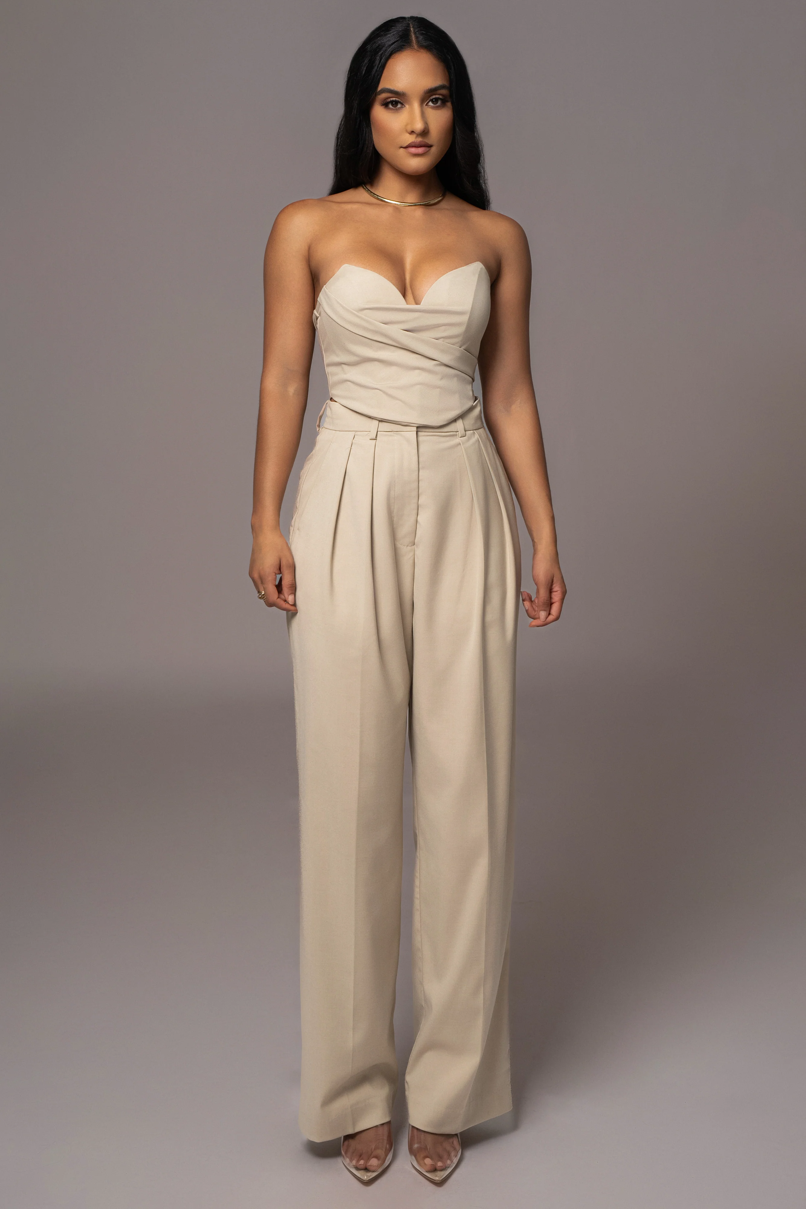 Beige Power Hour High Waist Trousers