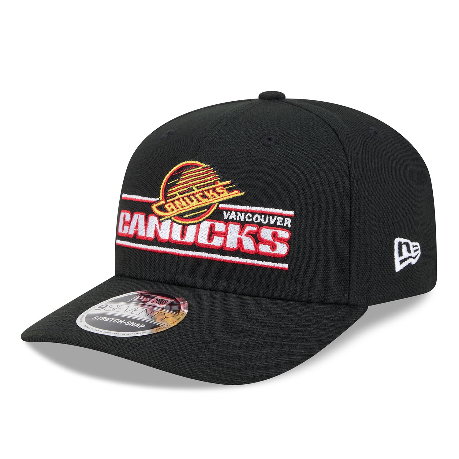 Vancouver Canucks Historic Logo NHL Stated 9SEVENTY Stretch-Snap Cap Black