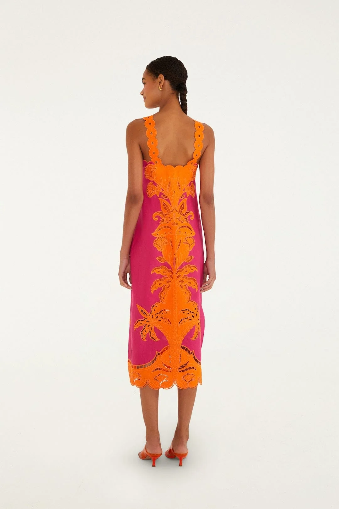 Pink Cutwork Midi Dress