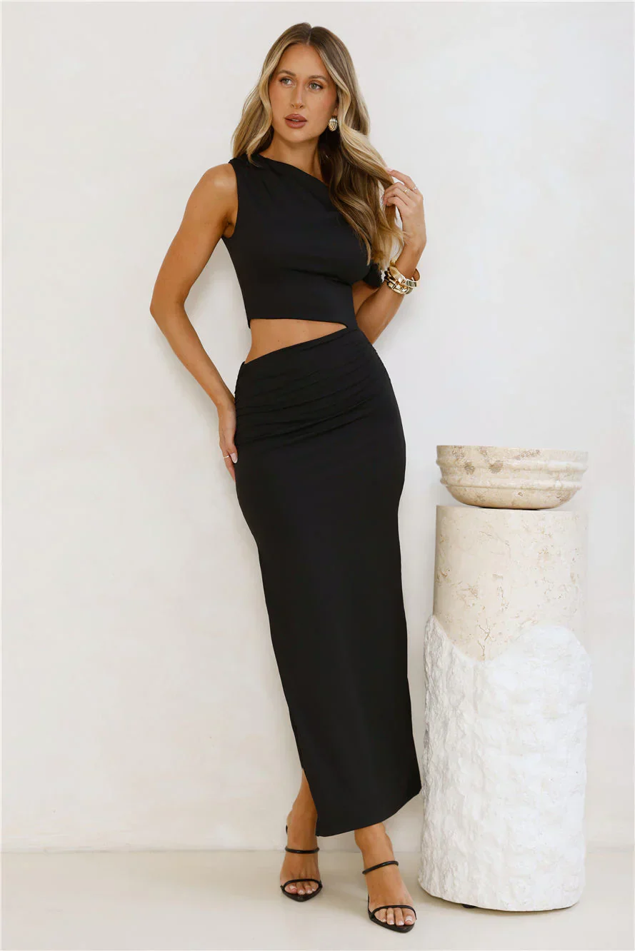 Elevated Everyday Off Shoulder Maxi Dress Black