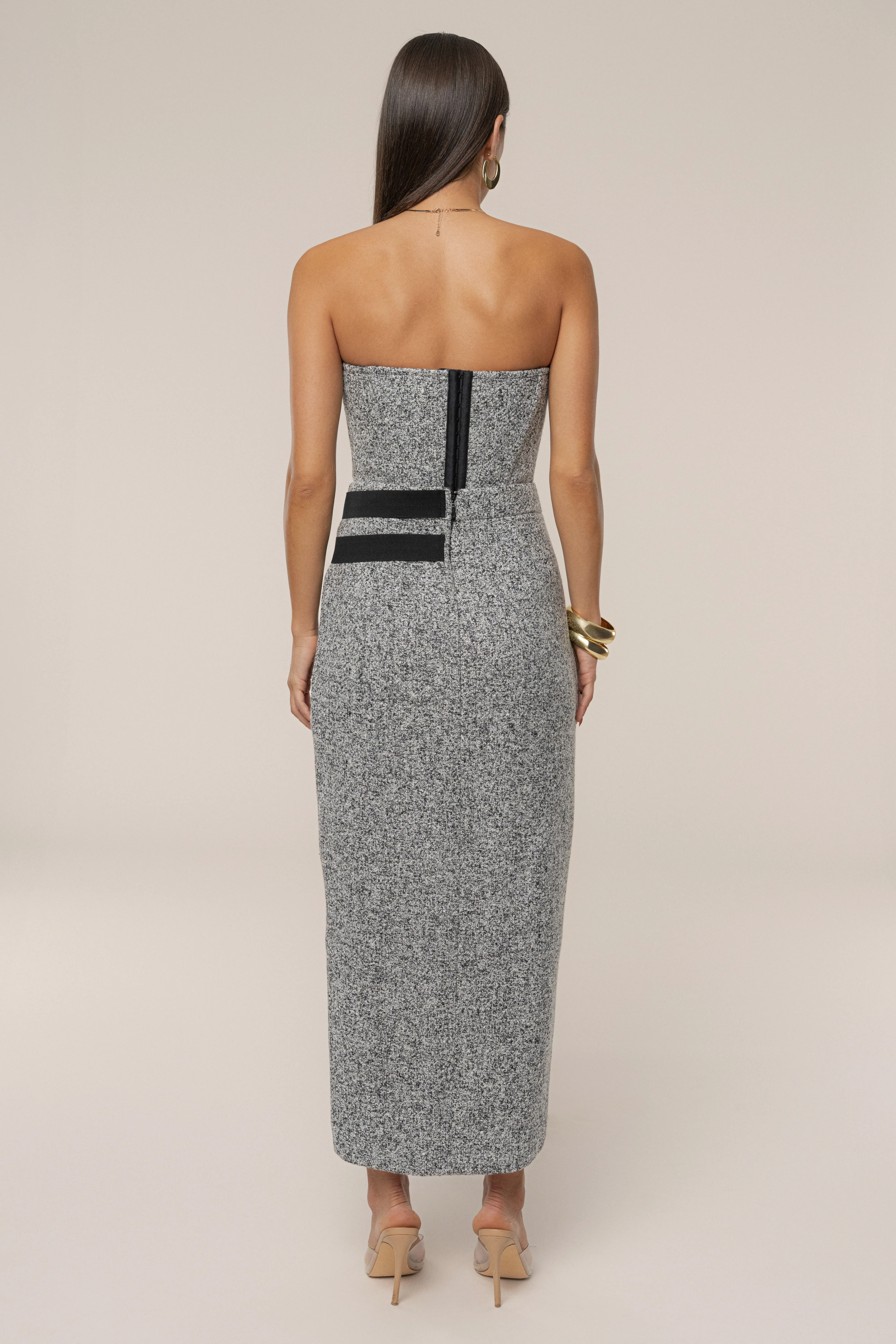 Lt. Grey Gisele Tweed Slit Skirt