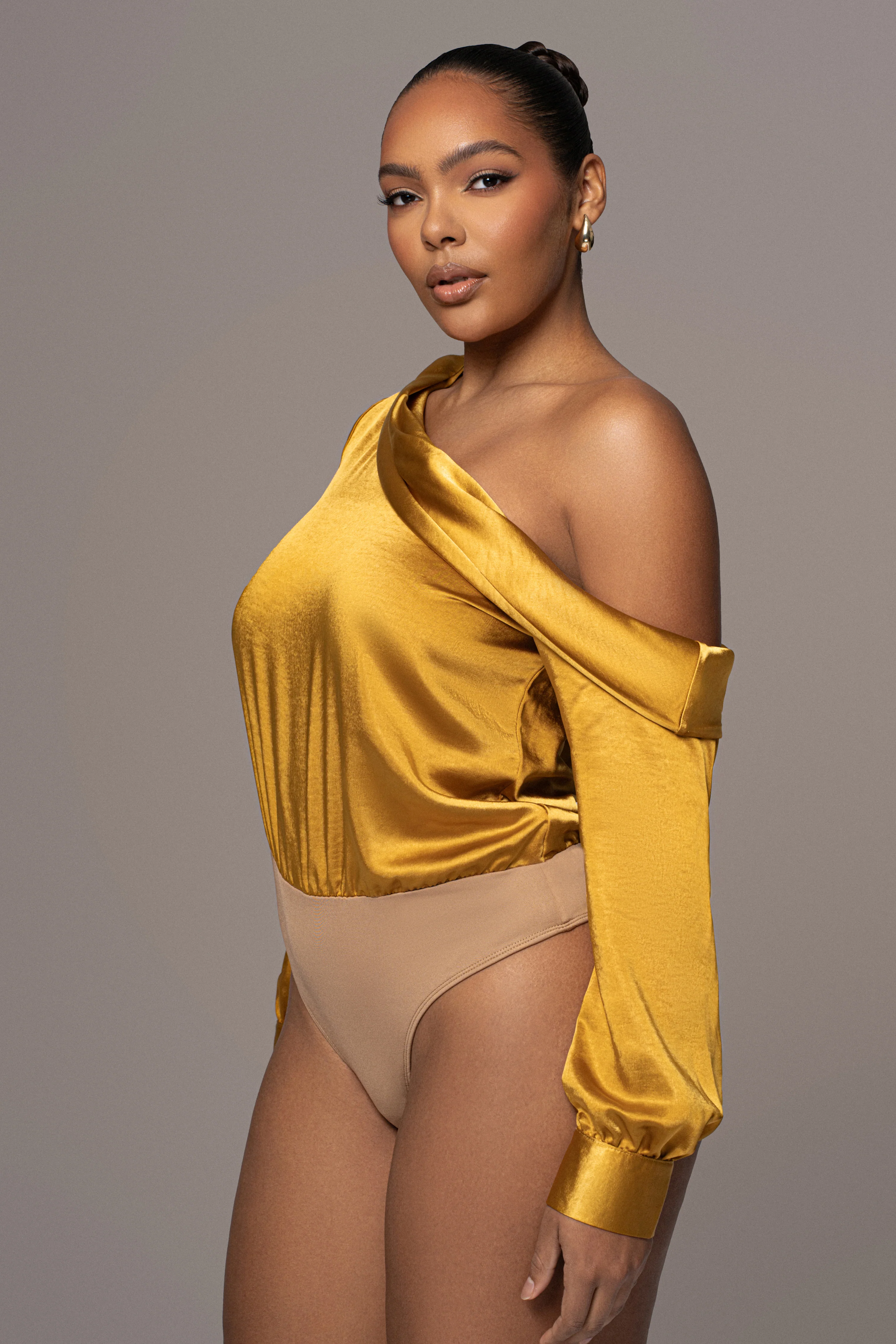 Yellow Satin Rima Asymmetrical Bodysuit
